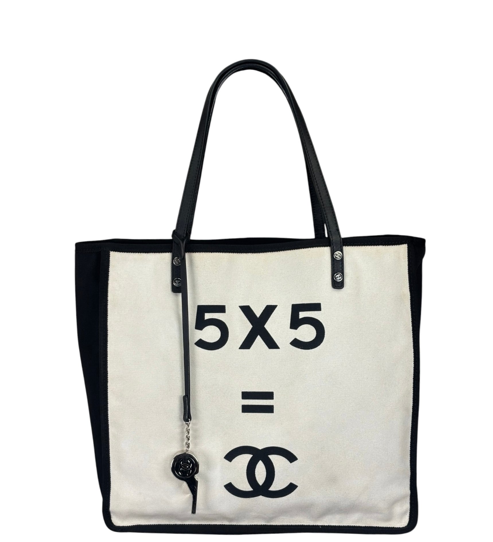 Chanel Black/White Leather Trim Whistle Charm 5x5=CC 2014