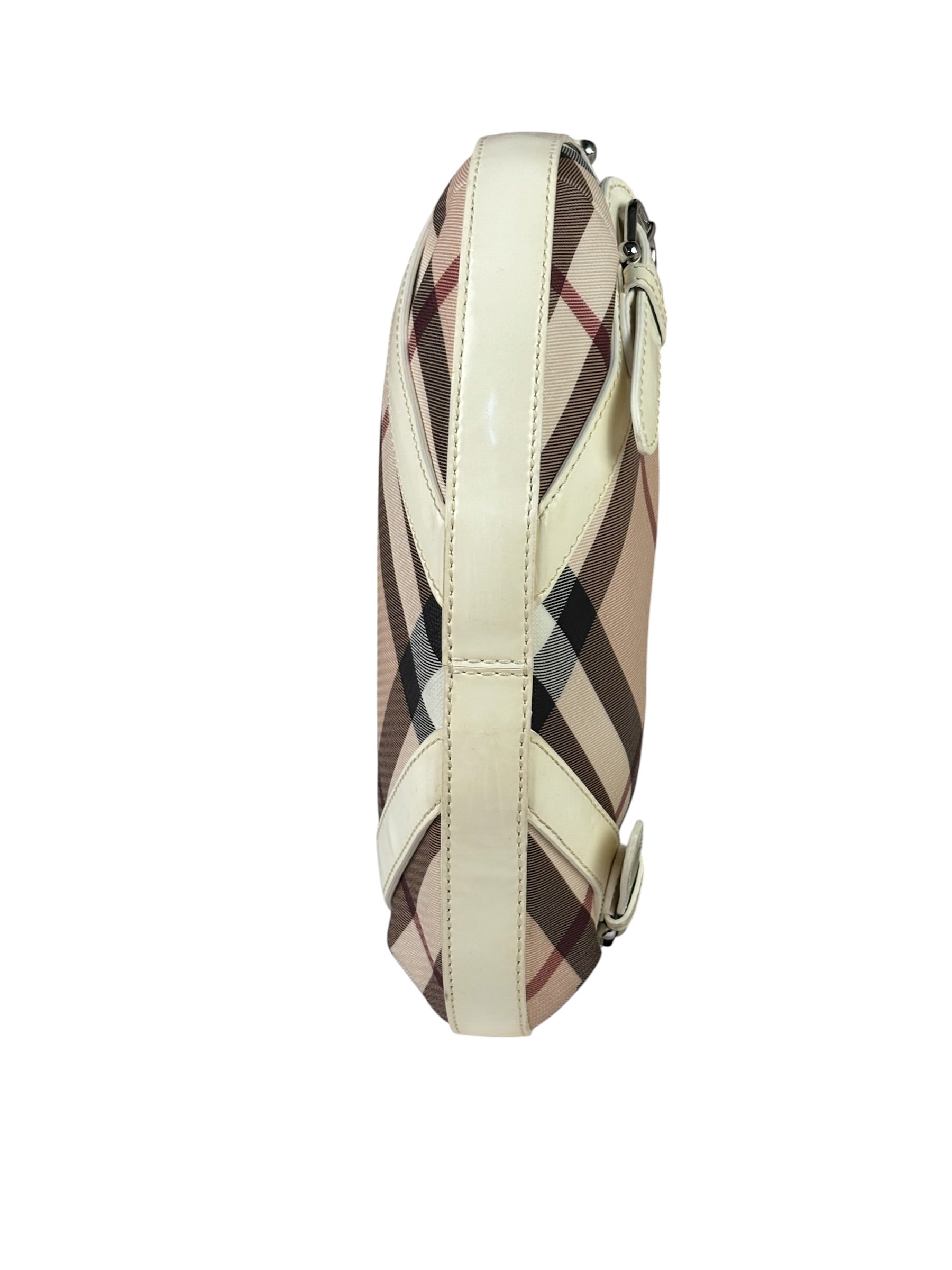 Burberry Beige Leather Trim Nova Check Hobo Bag