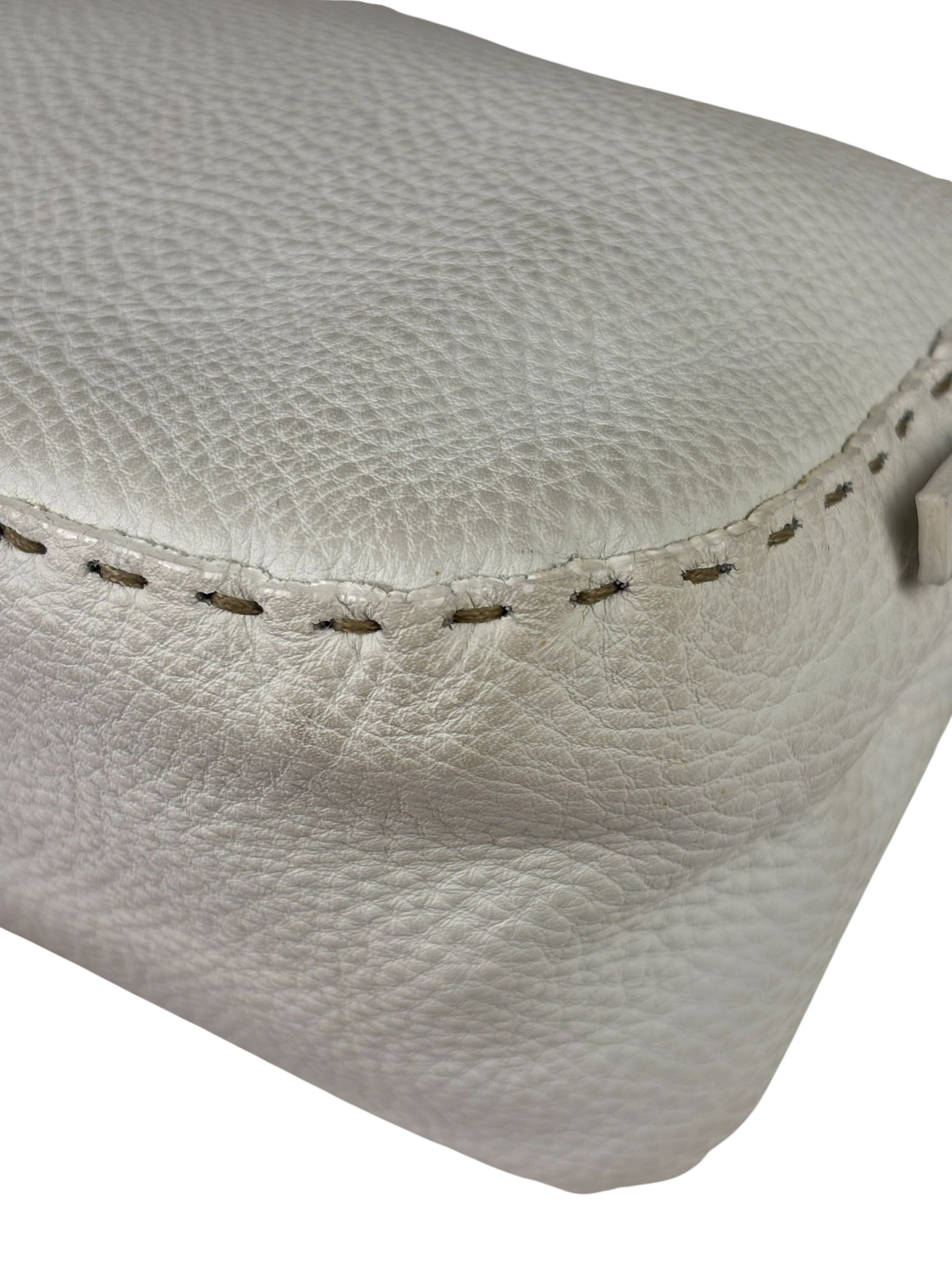 Fendi White Leather Selleria Baguette