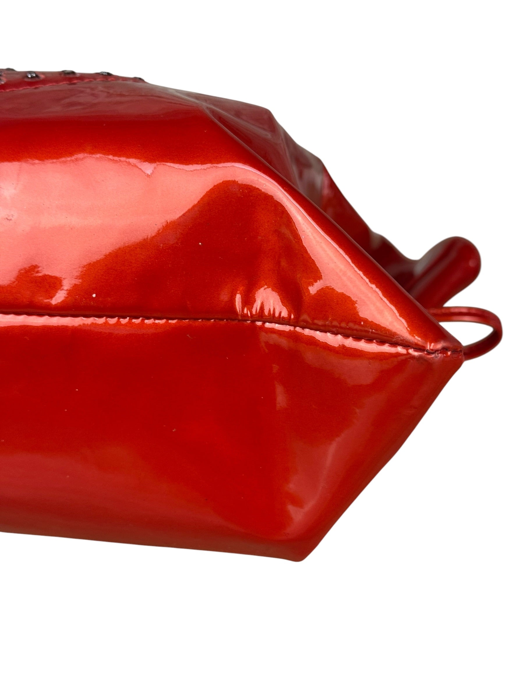 Chanel Red Patent CC Crystal Bon Bon Chain Tote