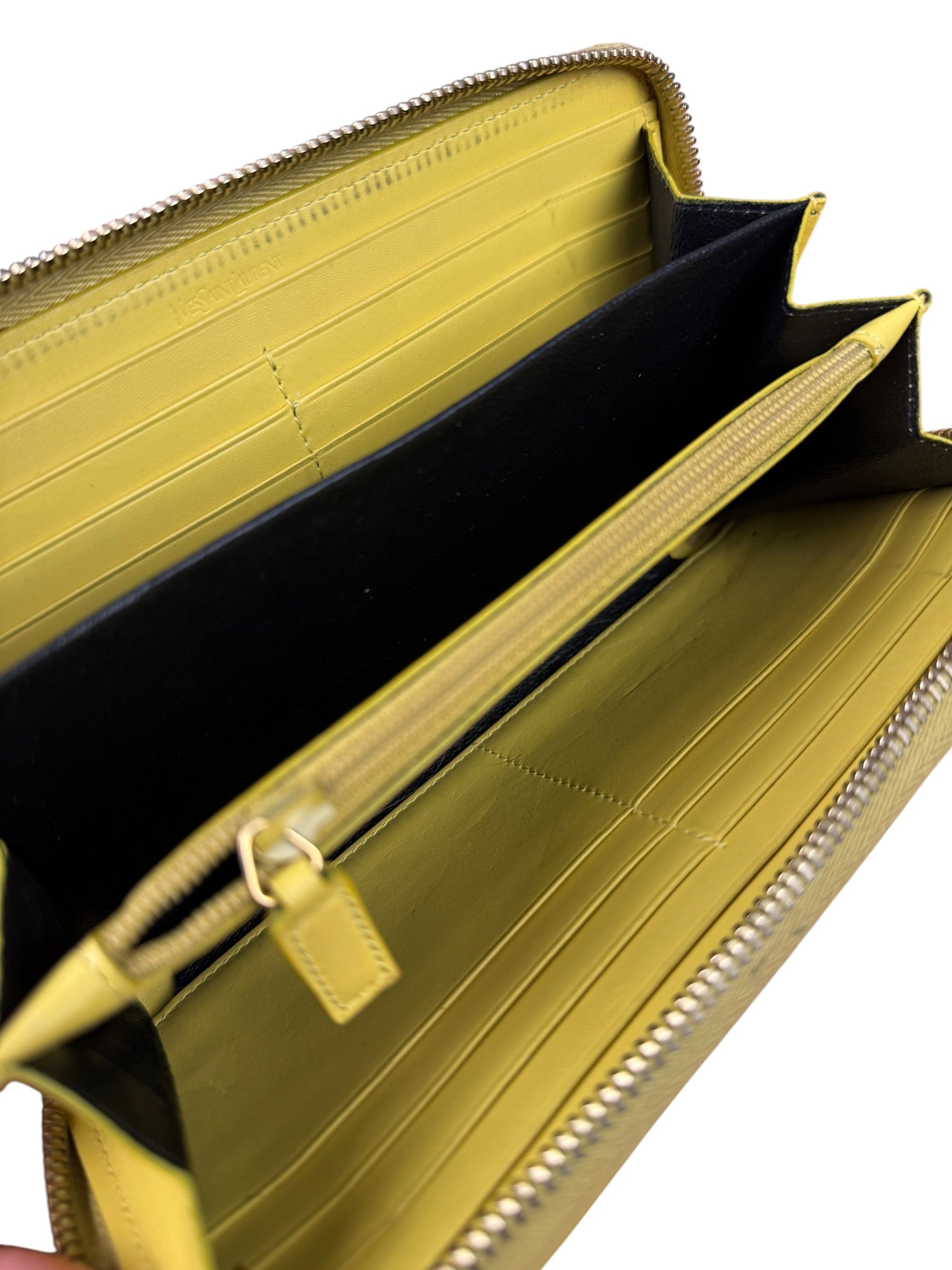 Yves Saint Laurent Yellow Patent Leather Zip-Around Long Wallet