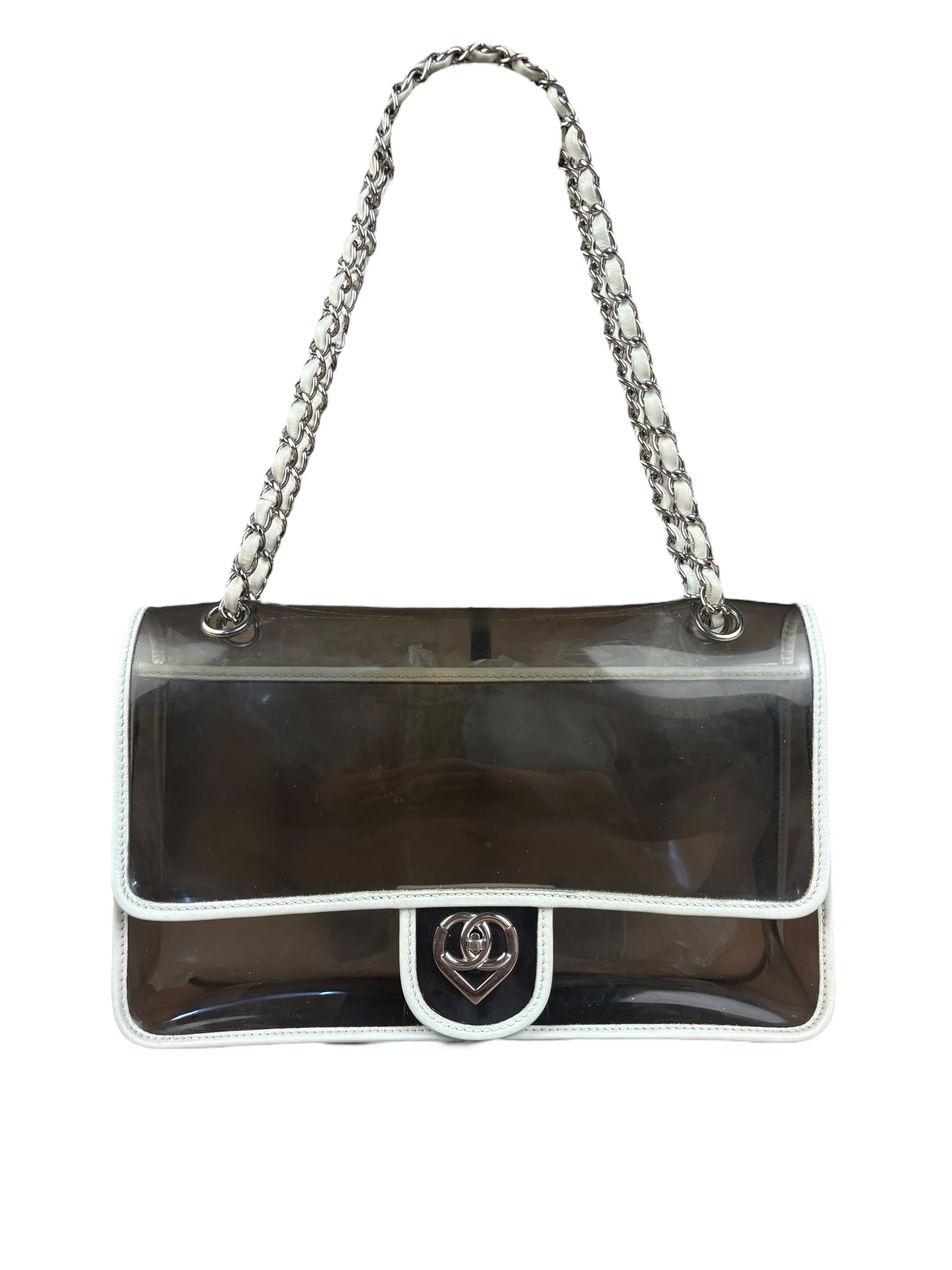 Chanel Vintage PVC Transparent Heart Lock Flap Bag 2008