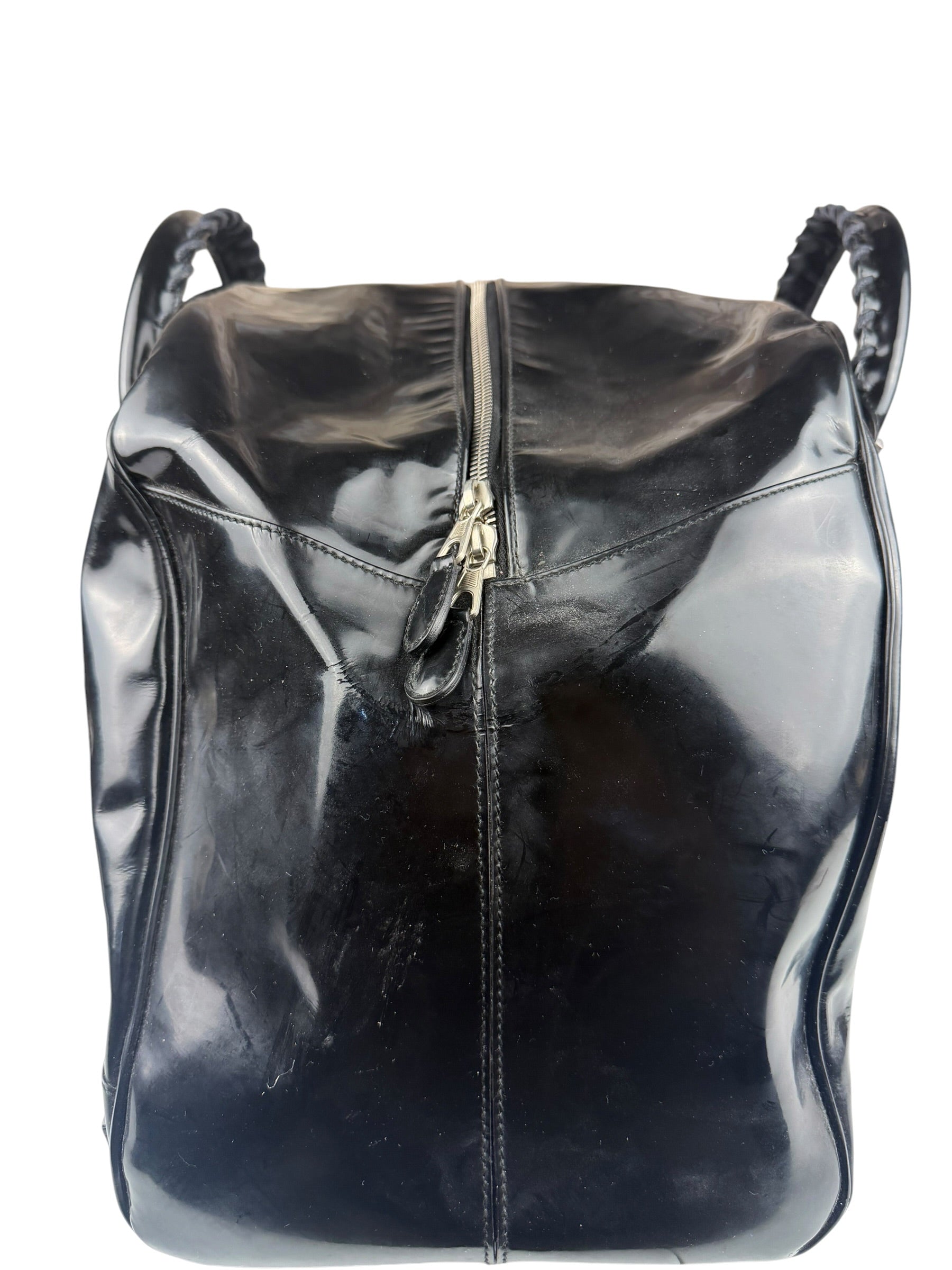 Balenciaga Black Patent Leather Weekender Handbag