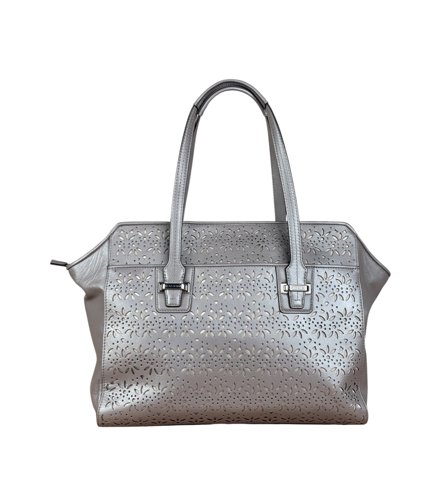 Coach Putty Grey Leather Taylor Eyelet Caryall Shoulder Bag
