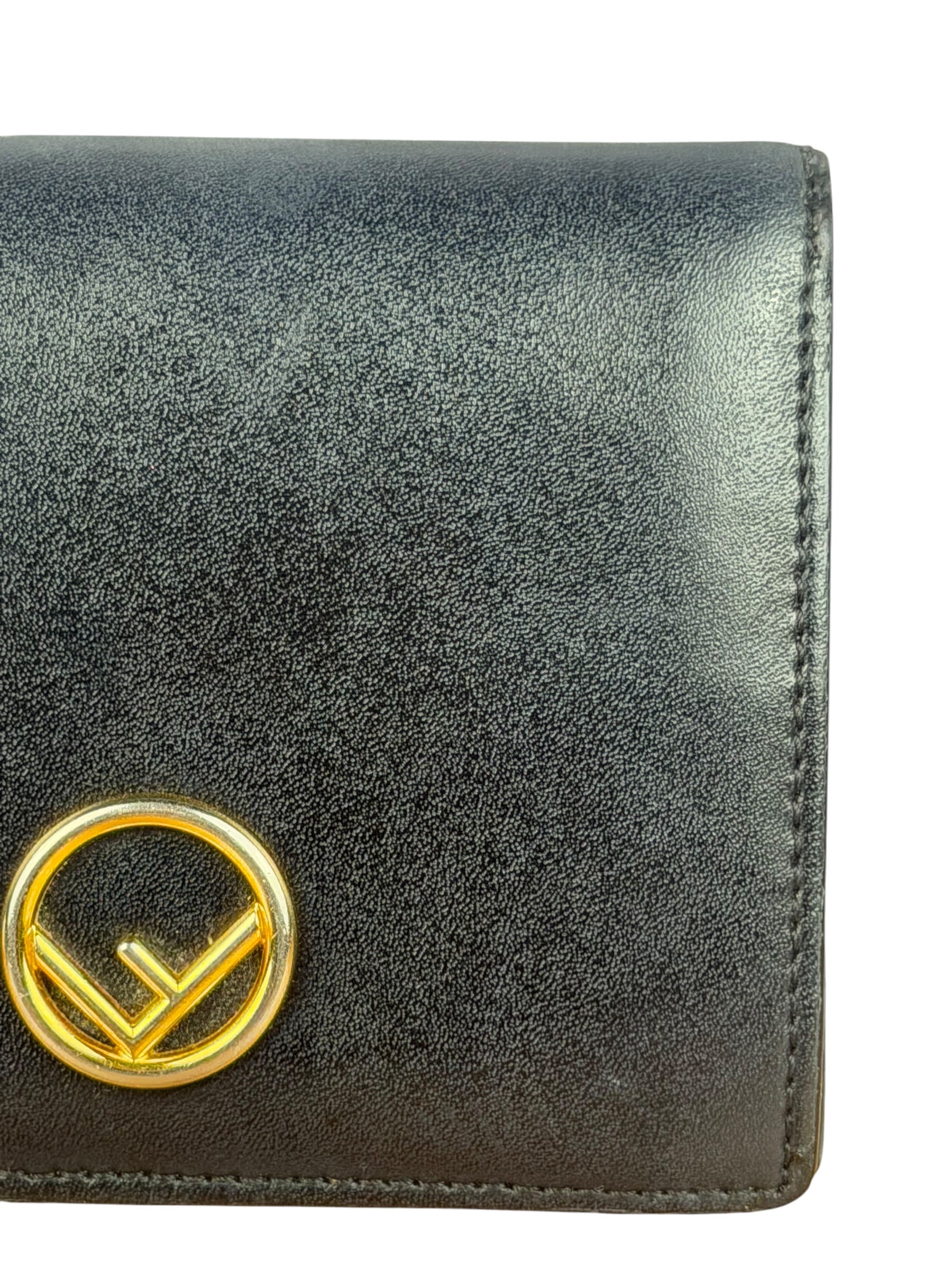 Fendi Black Leather Bifold Compact Wallet