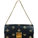 Gucci Leather Bees Padlock Continental Wallet On Chain Black