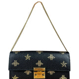 Gucci Leather Bees Padlock Continental Wallet On Chain Black