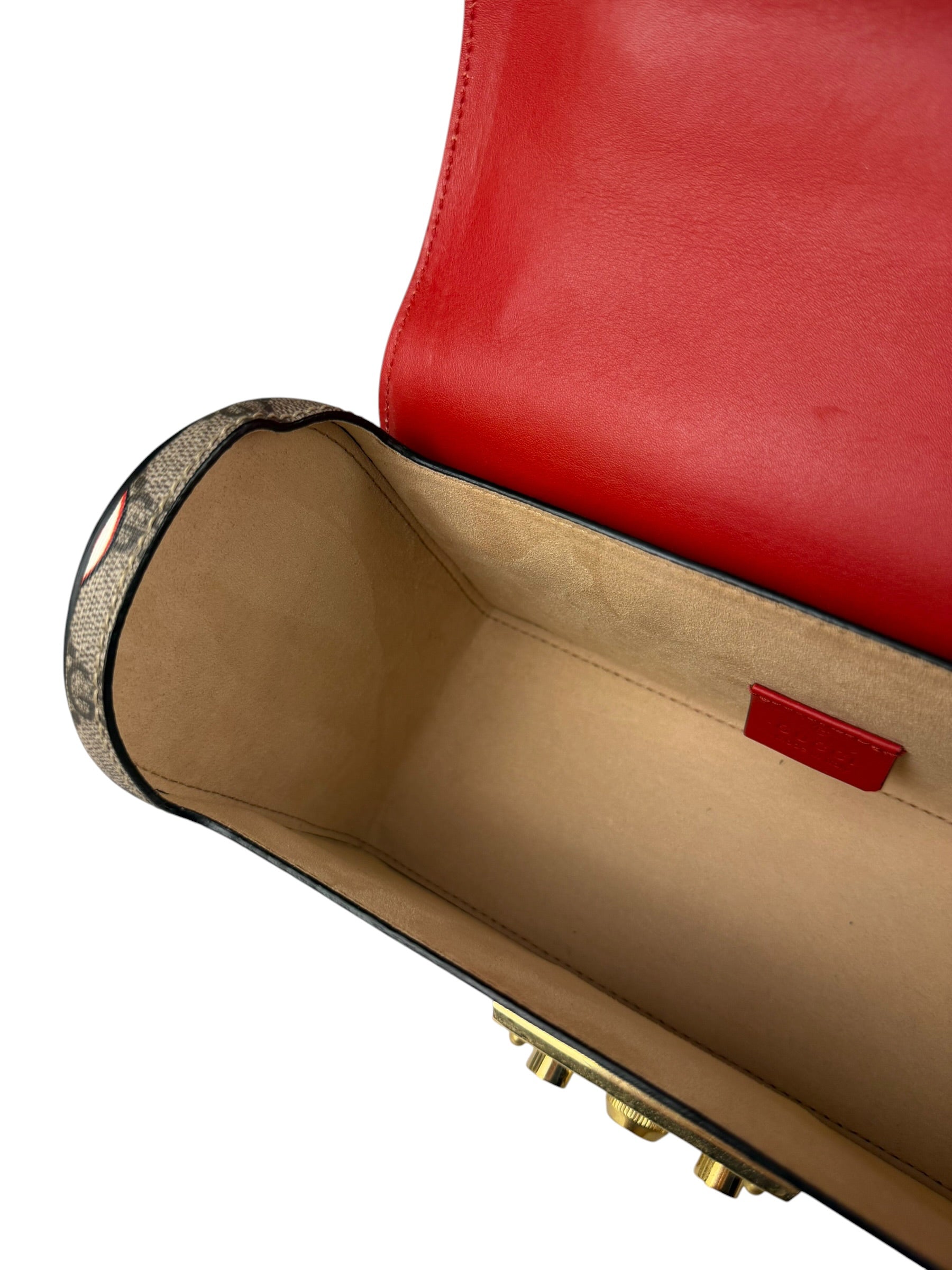 Gucci Red/Beige Leather GG Apple Print Padlock Bamboo Handbag