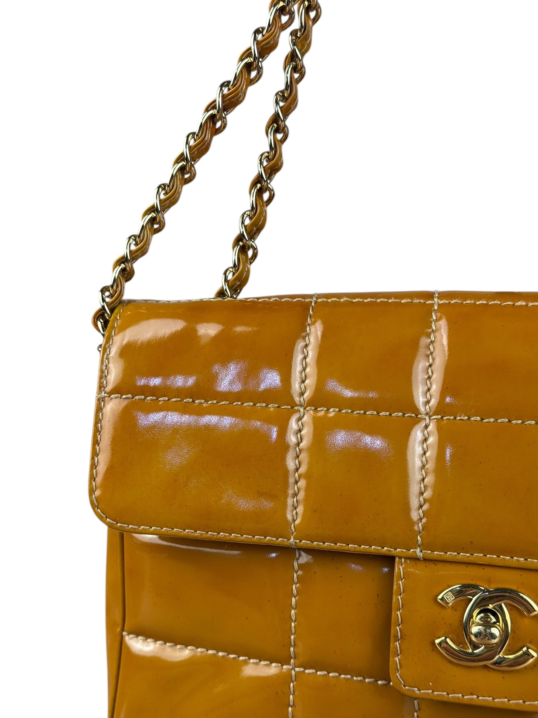 Chanel Gold Patent East West Stitch Flap Bag 2002