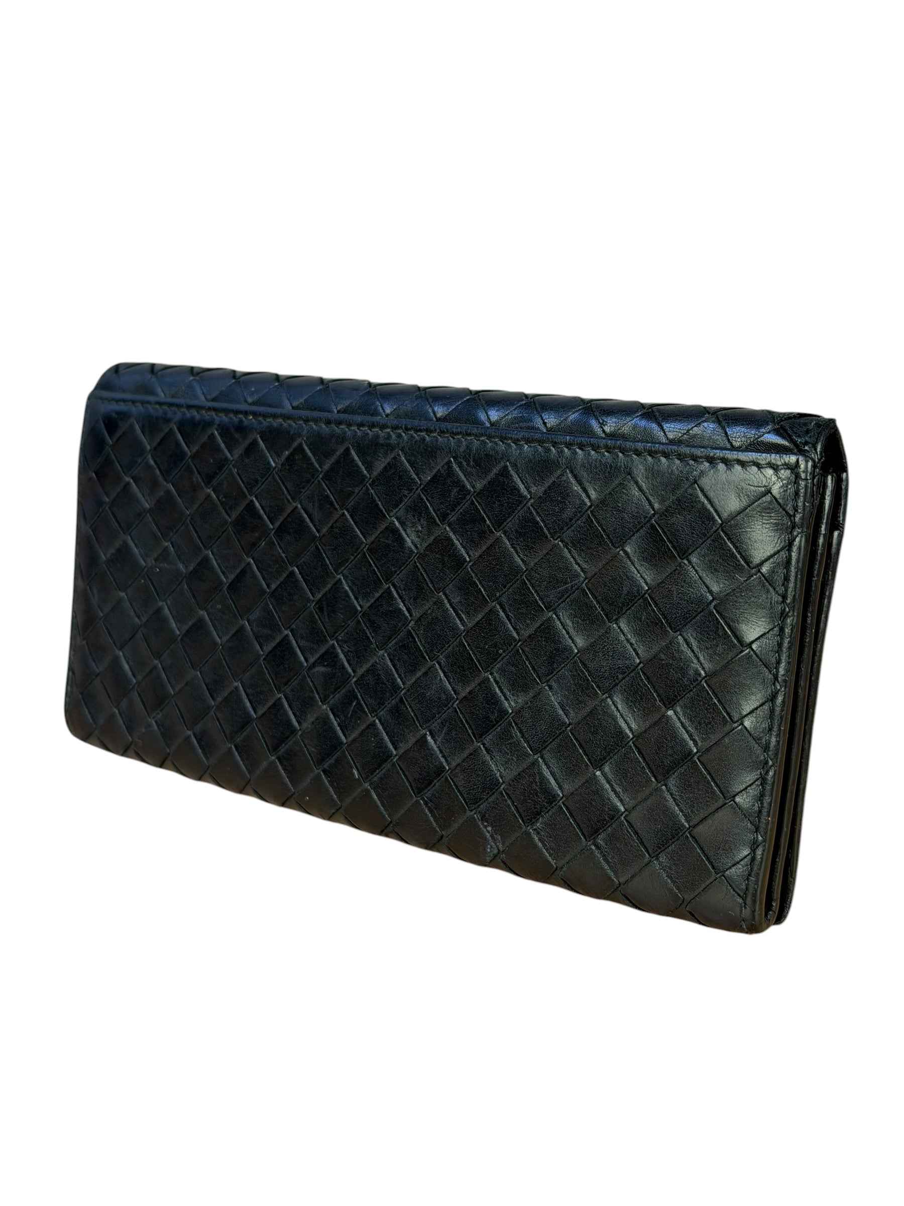 Bottega Veneta Black Intercciato Long Wallet