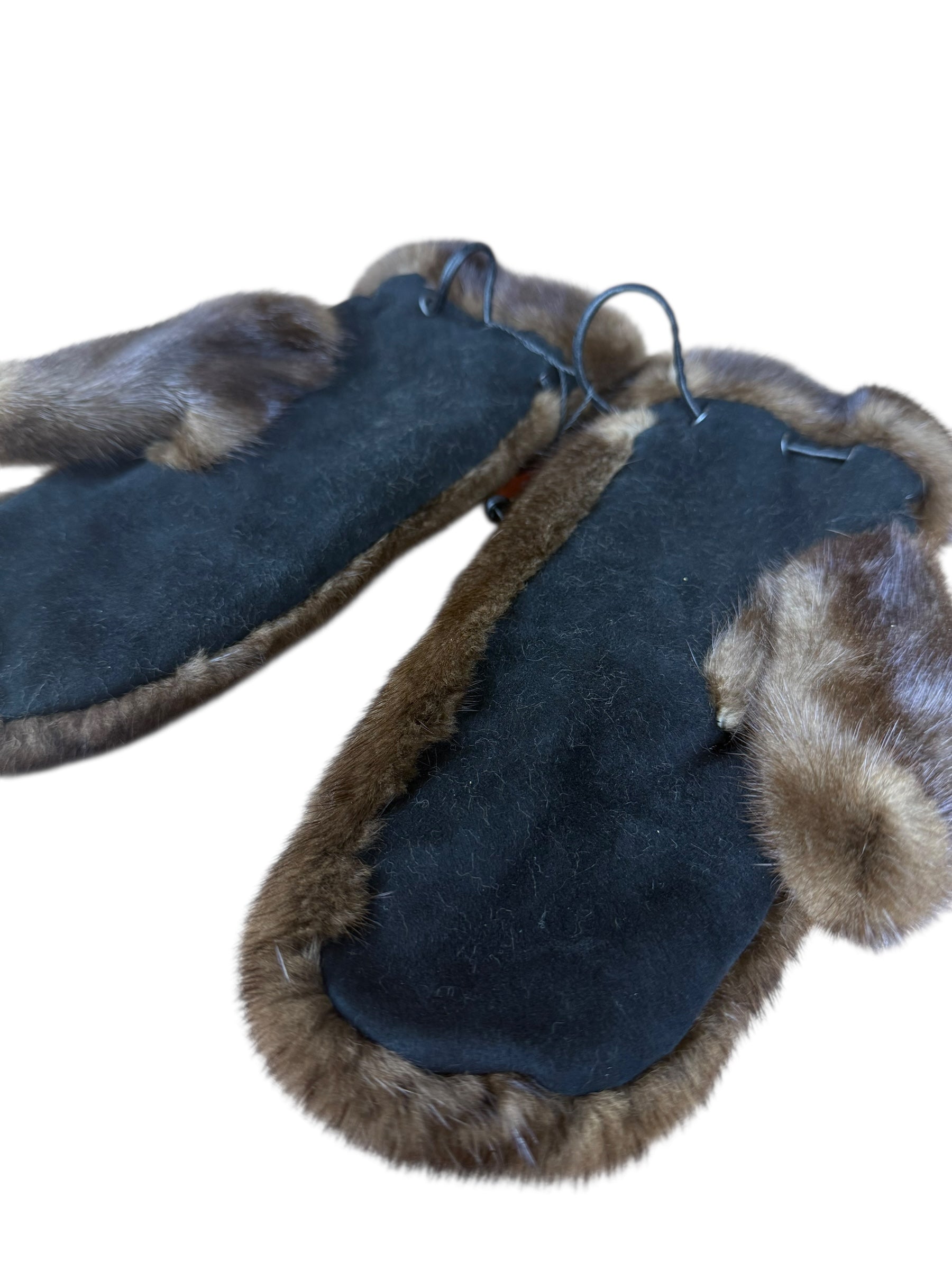 Vintage Brown Fur Mittens