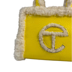 UGG x Telfar Yellow Patent Leather Fur Trim Small Shopper Crinkle In Taxi Tote