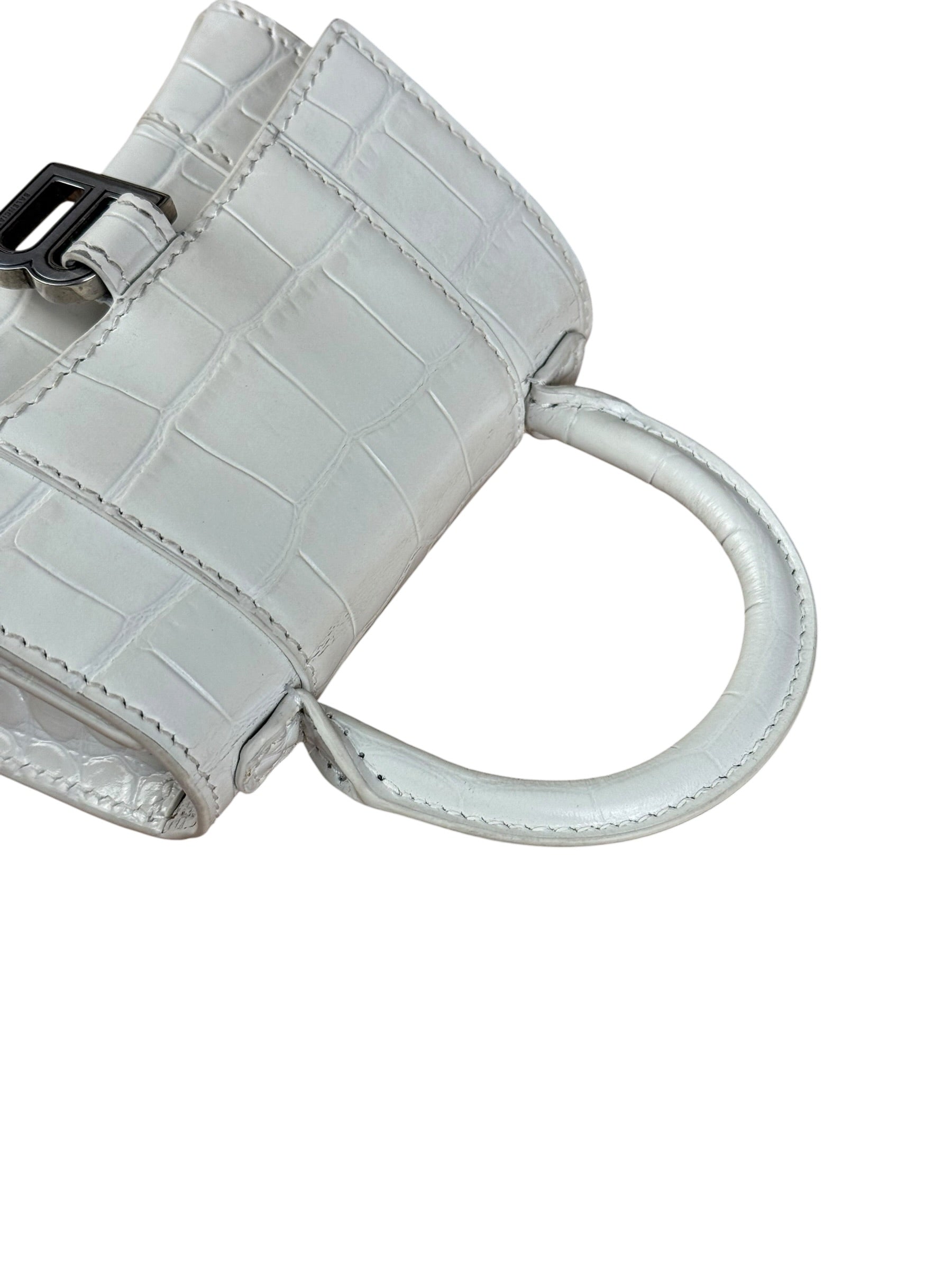 Balenciaga White Croc Embossed Nano Hourglass Bag