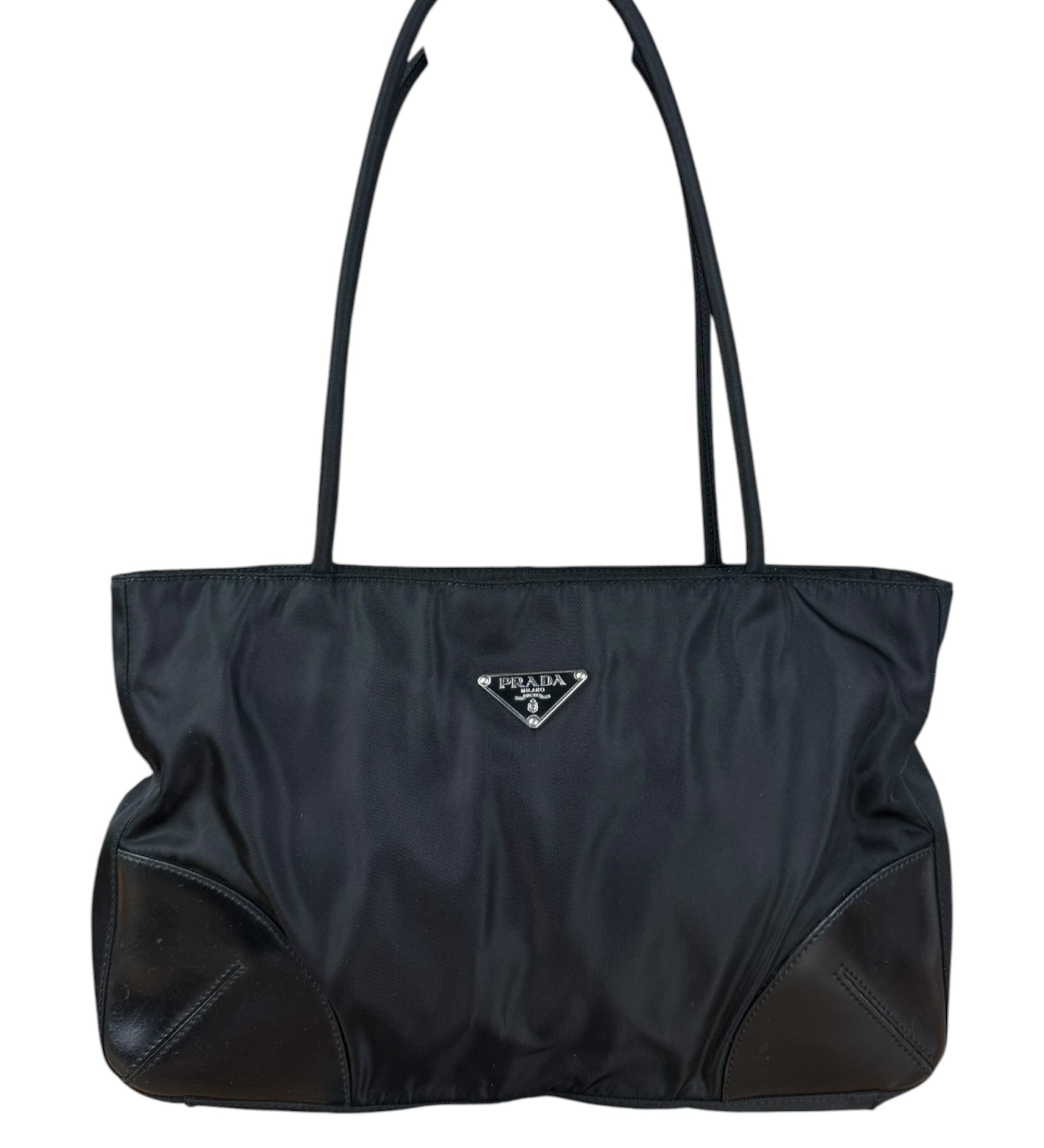 Prada Vintage Black Nylon Zip Shoulder Bag