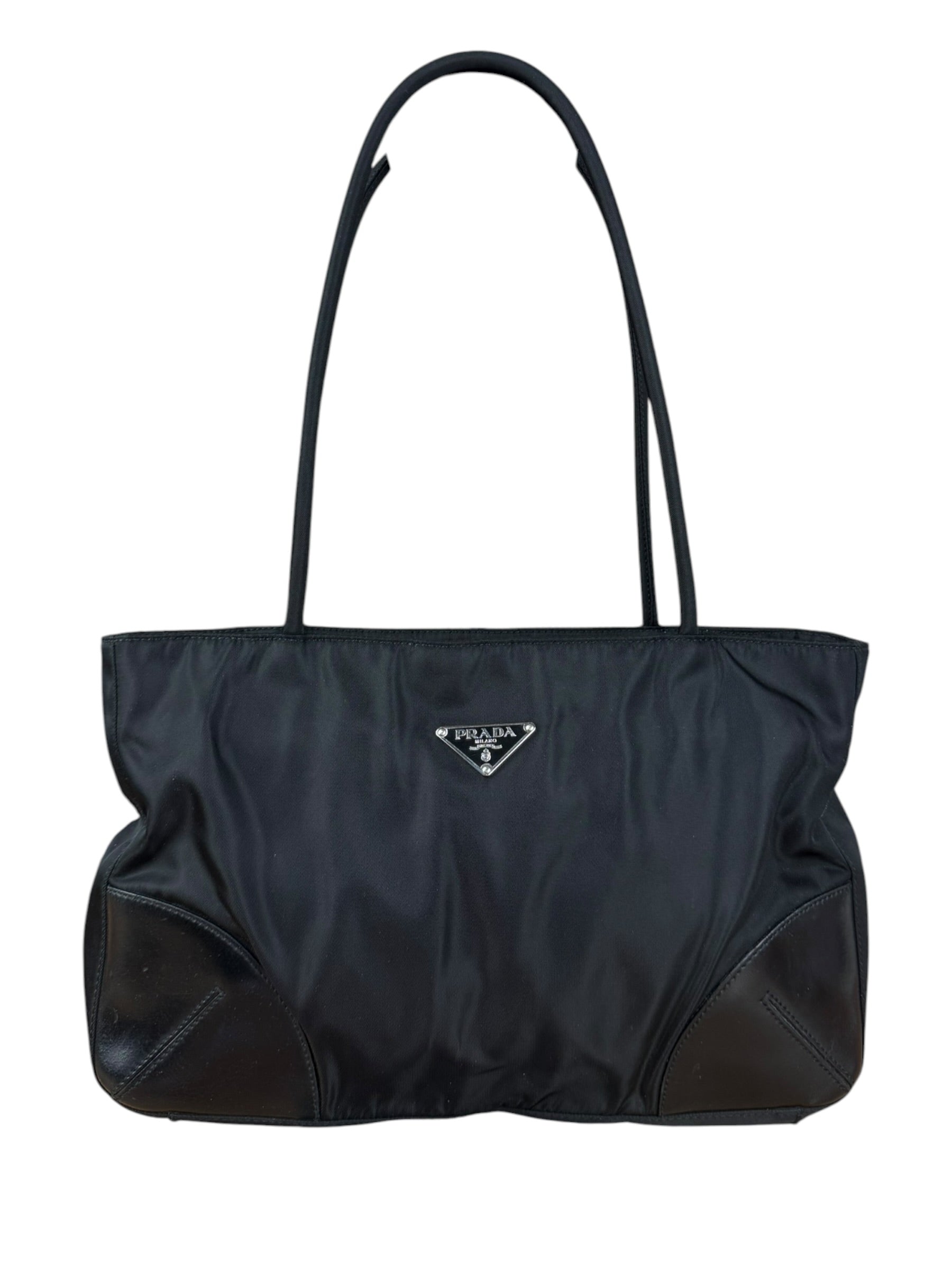 Prada Vintage Black Nylon Zip Shoulder Bag