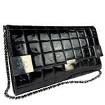 Chanel Black Patent Leather Chocolate Bar Flap Bag 2000