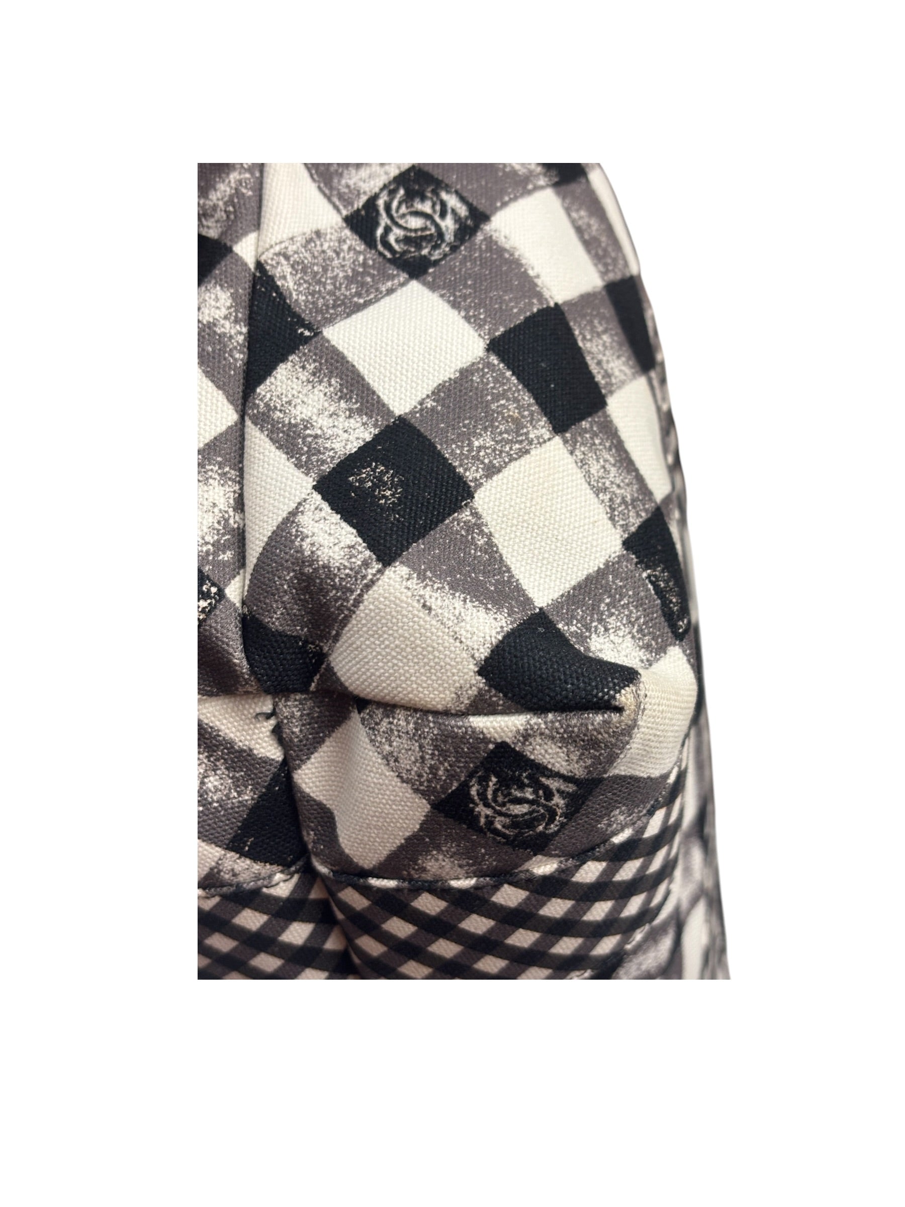 Chanel Bicolor Leather Trim Gingham Canvas Coco Mark Handbag 2010