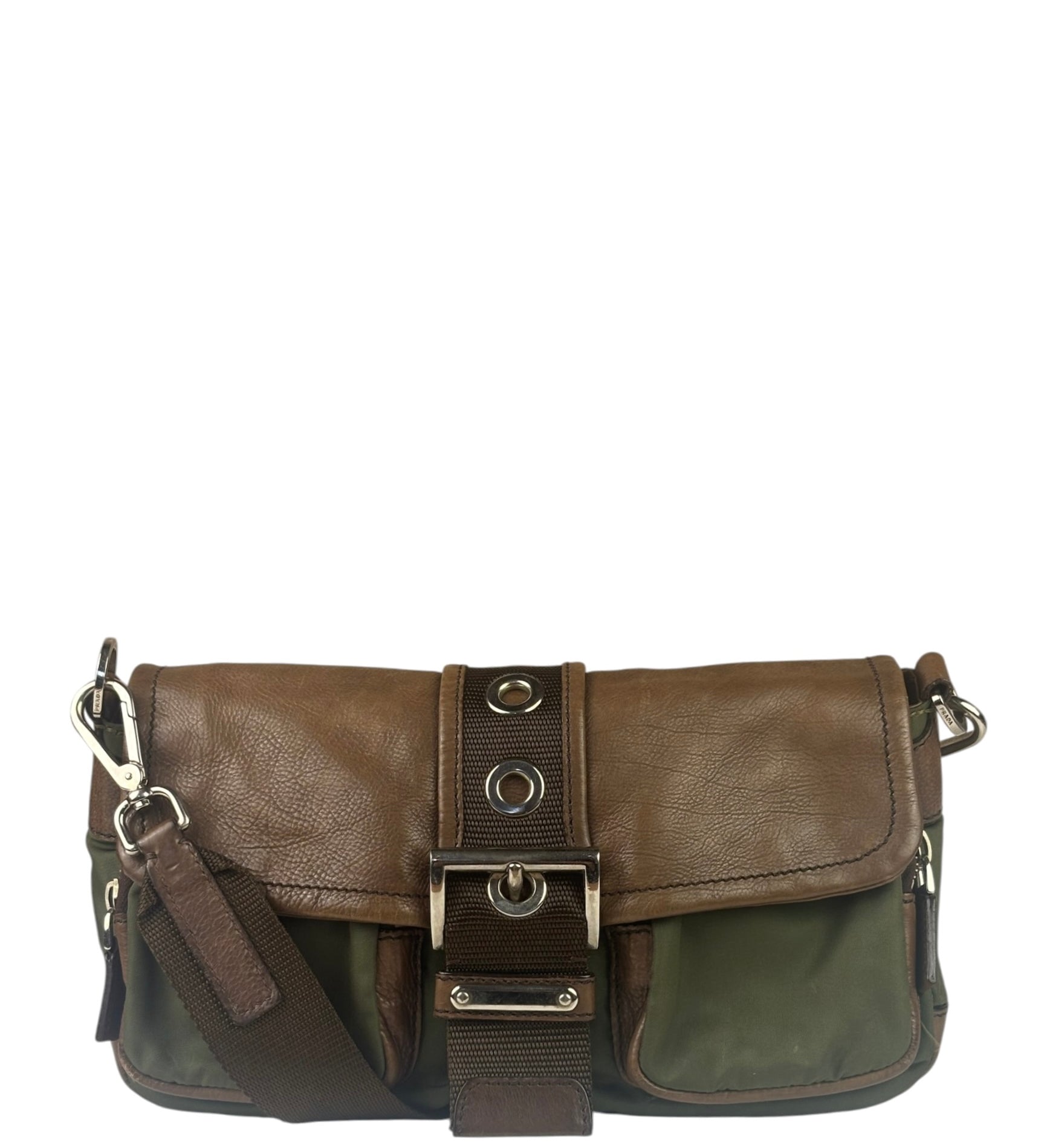 Prada Vintage Green Nylon/Leather Crossbody Bag