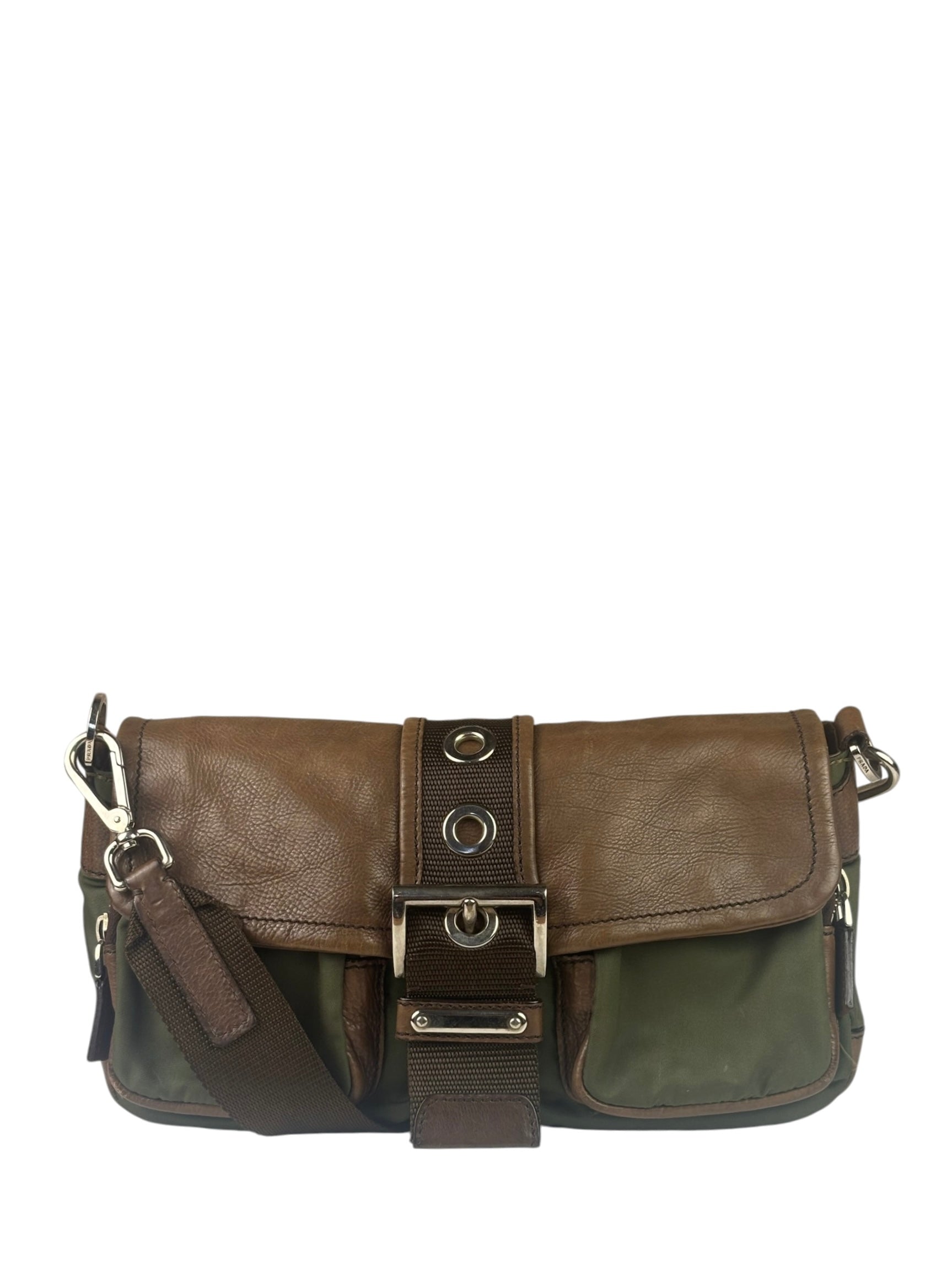 Prada Vintage Green Nylon/Leather Crossbody Bag