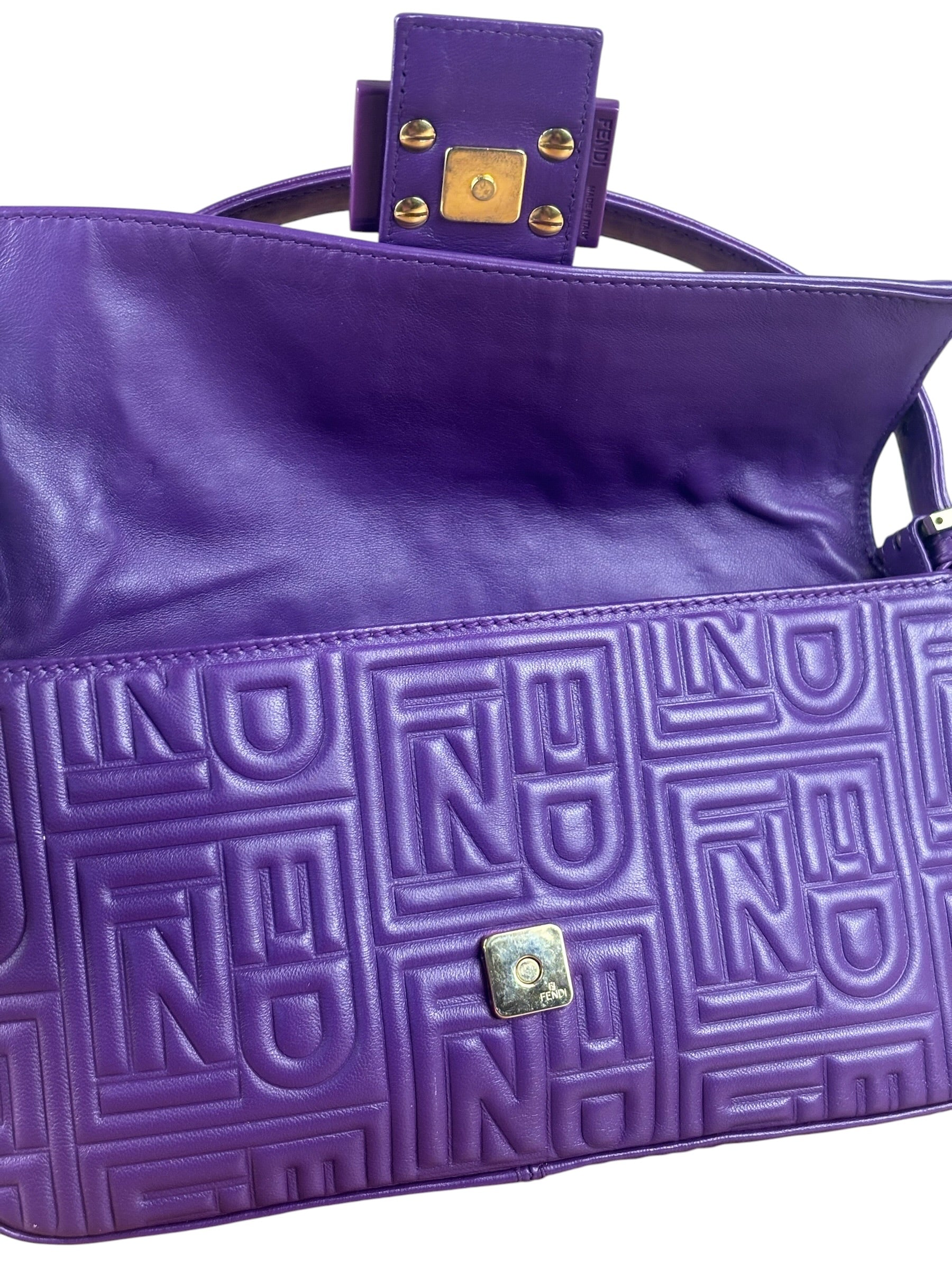 Fendi Purple Nappa Leather Medium Logo Embossed Baguette