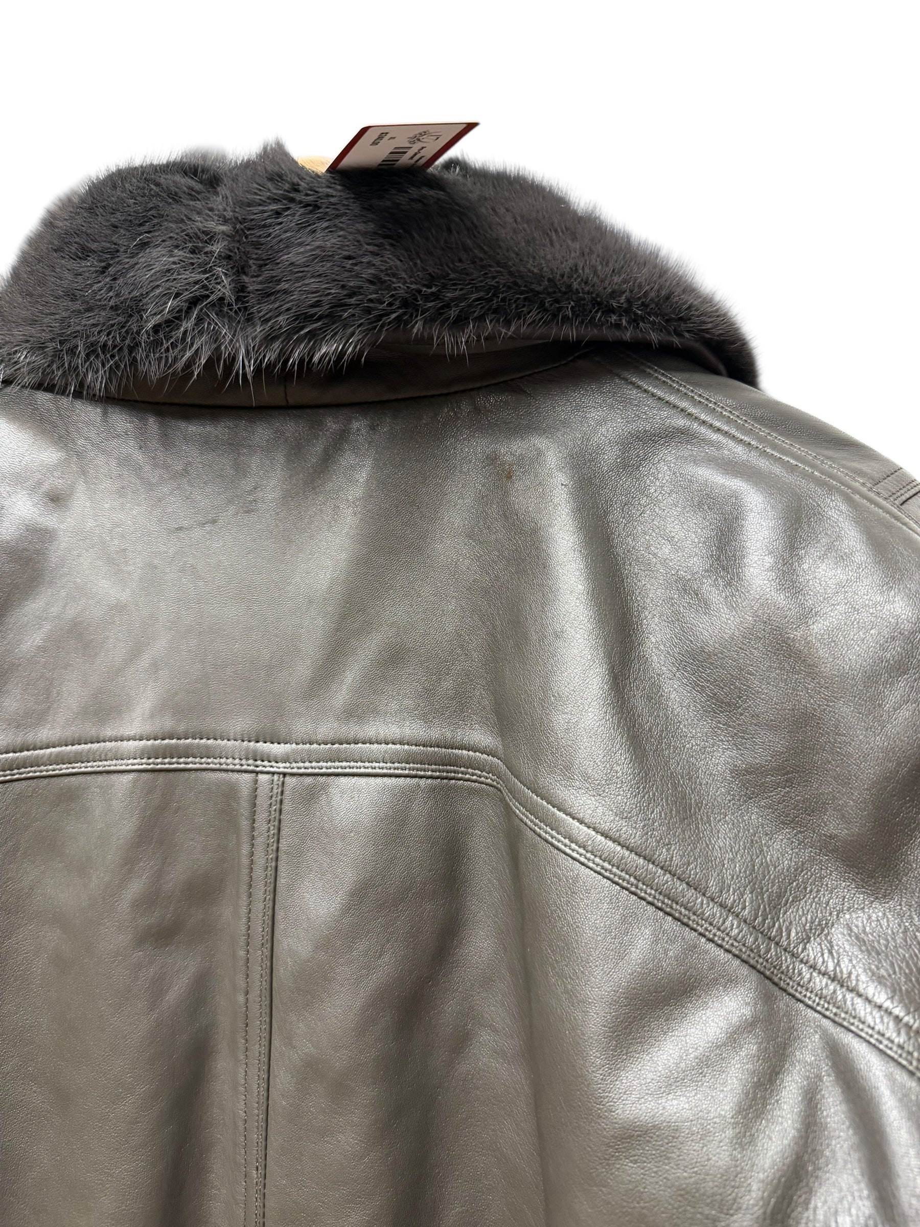 Vintage Grey Fur Lined Leather Blazer Coat