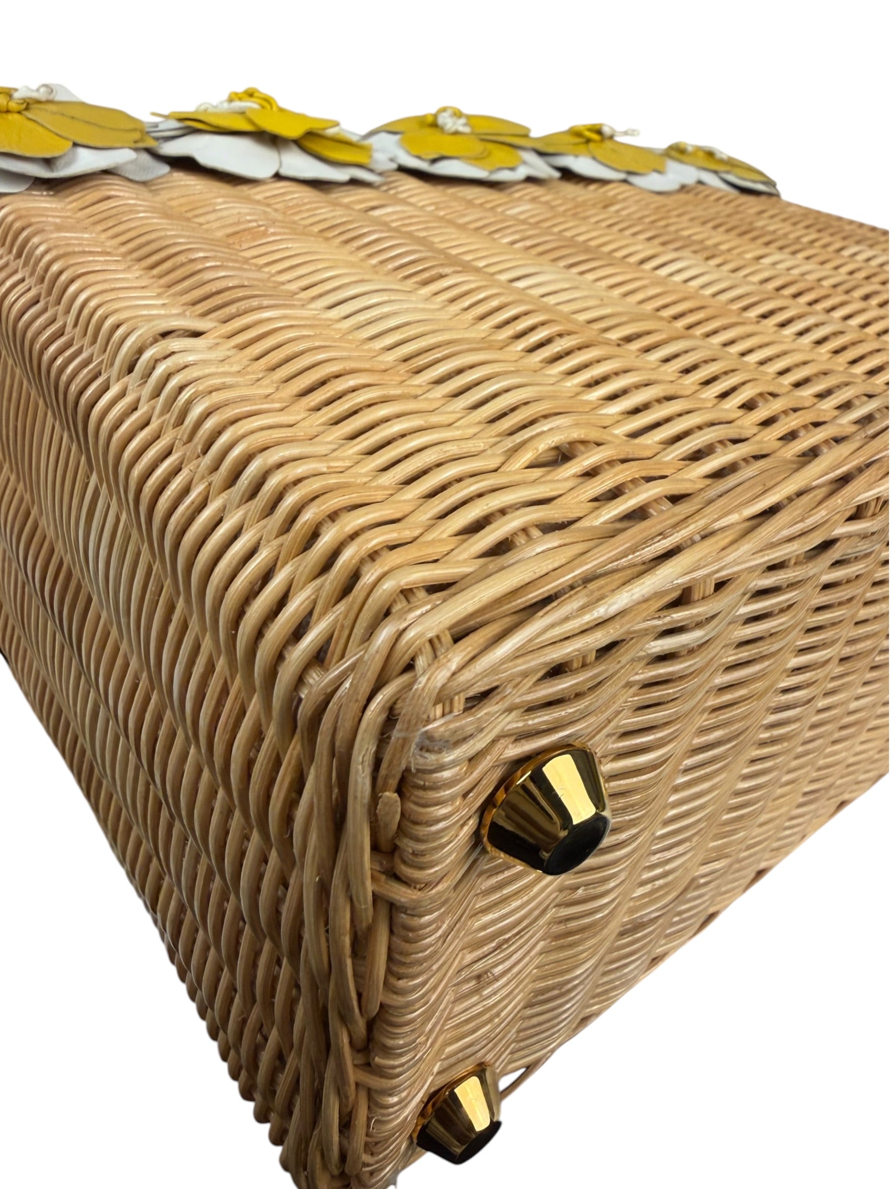 Prada Midollino Leather Trim Wicker Canvas Flower Basket