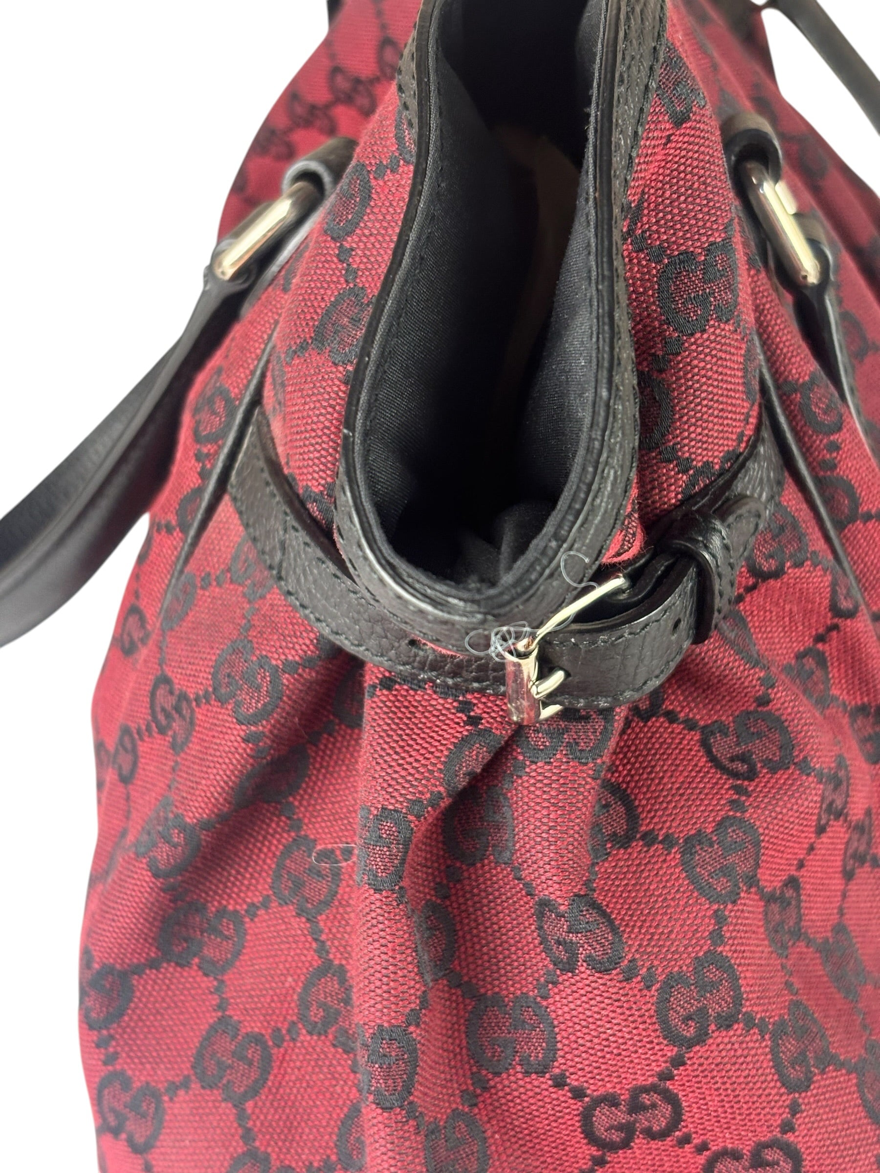 Gucci Red/Black Leather Trim GG Full Moon Tote