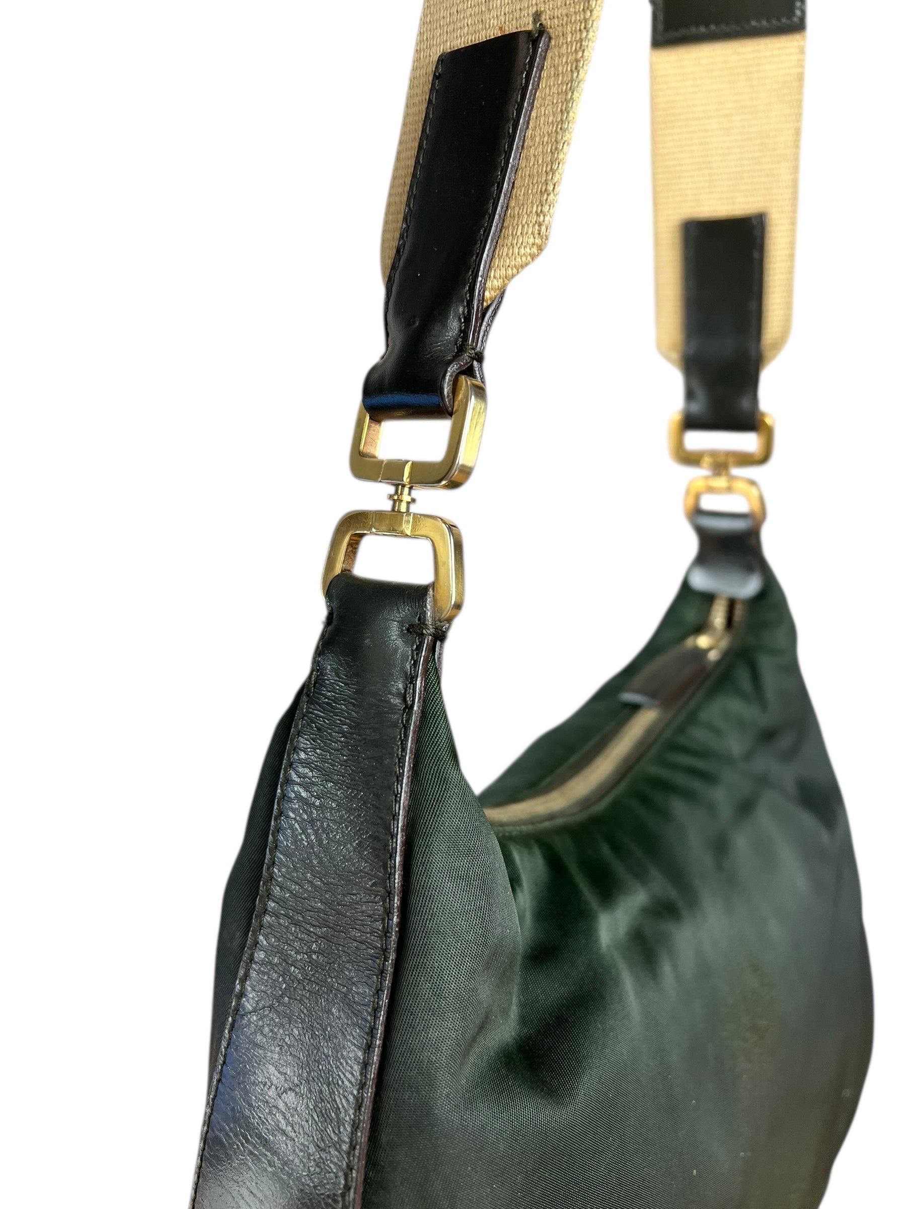 Prada Shoulder Bag Green Canvas Strap