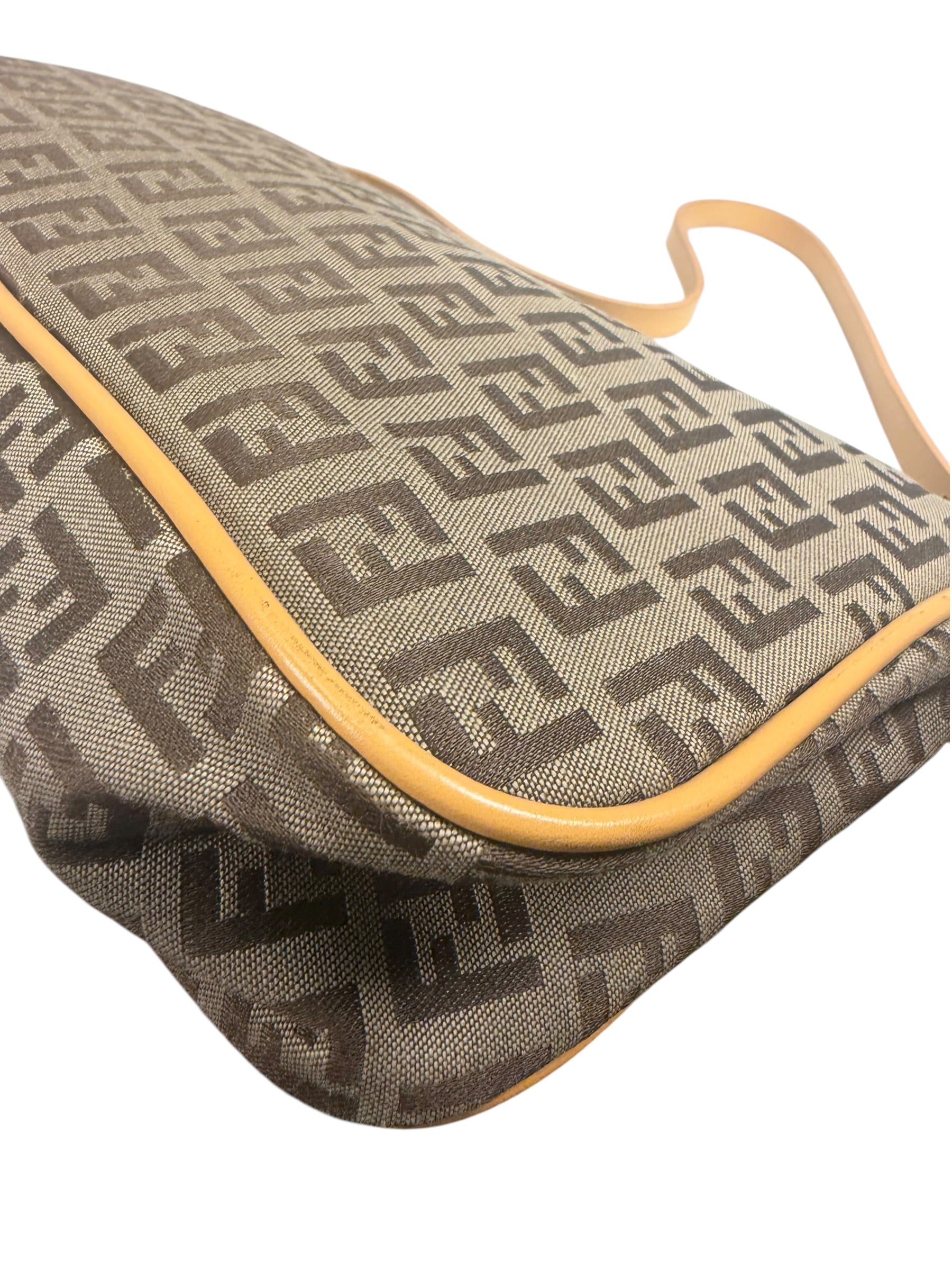 Fendi Beige Leather Trim Zucca Pochette
