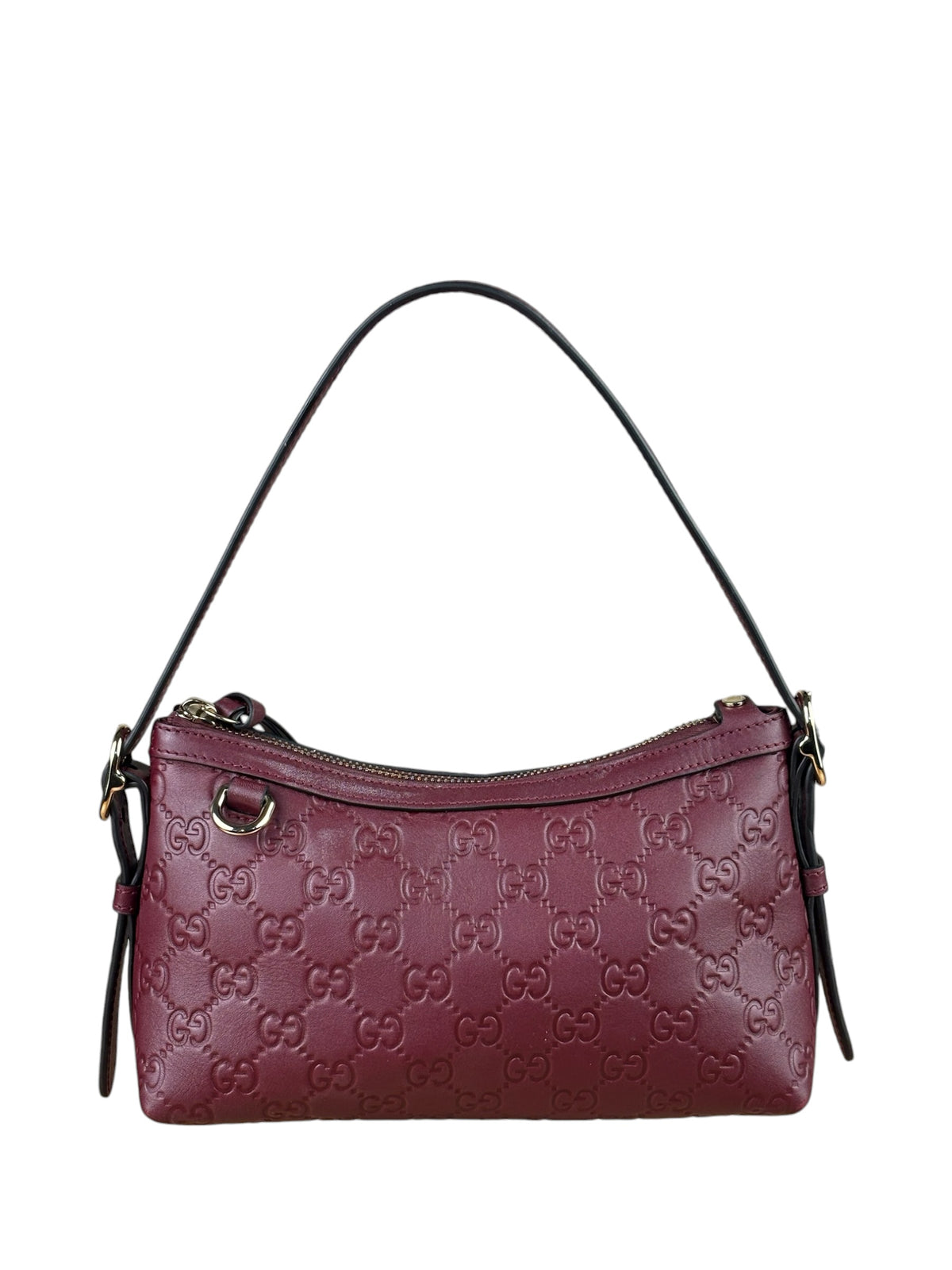 Gucci GG Emblem Red Leather Shoulder Bag