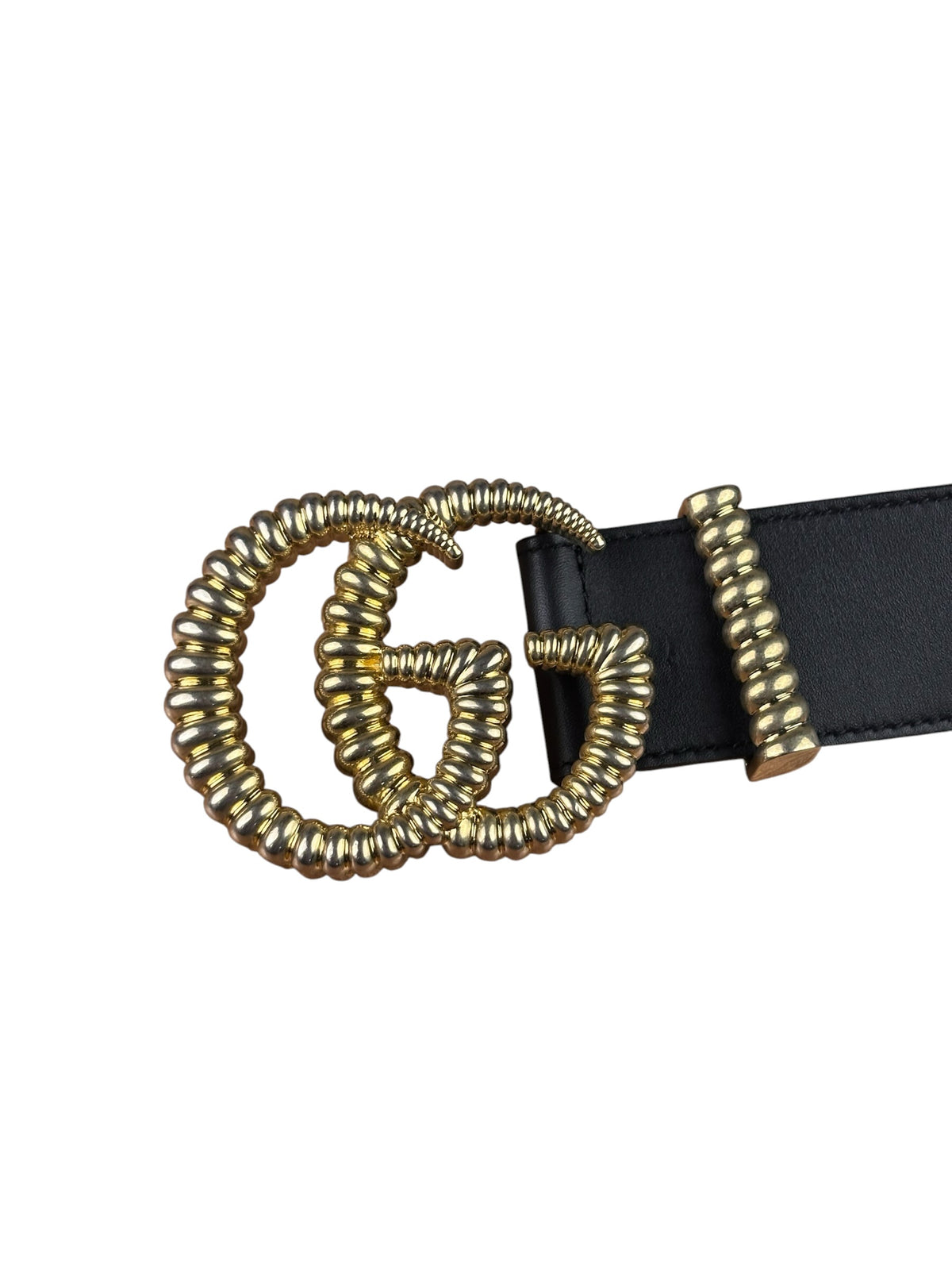 Gucci GG Black Golden Buckle Marmont Torchon Leather Belt