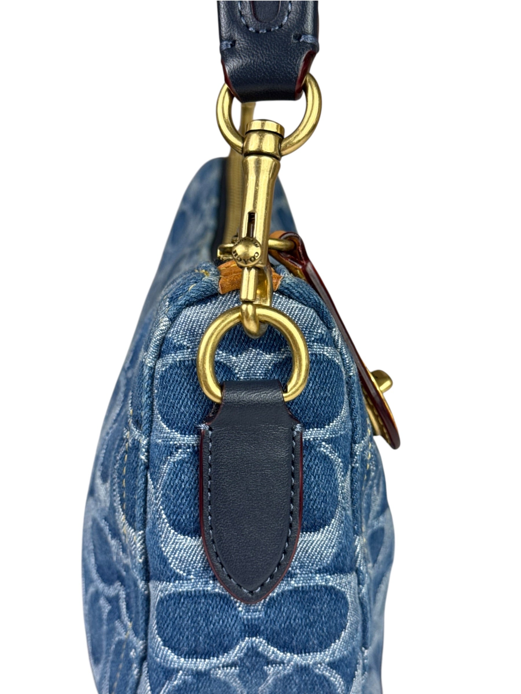 Coach Signature Blue Jacquard Denim Swing Zip Shoulder Bag