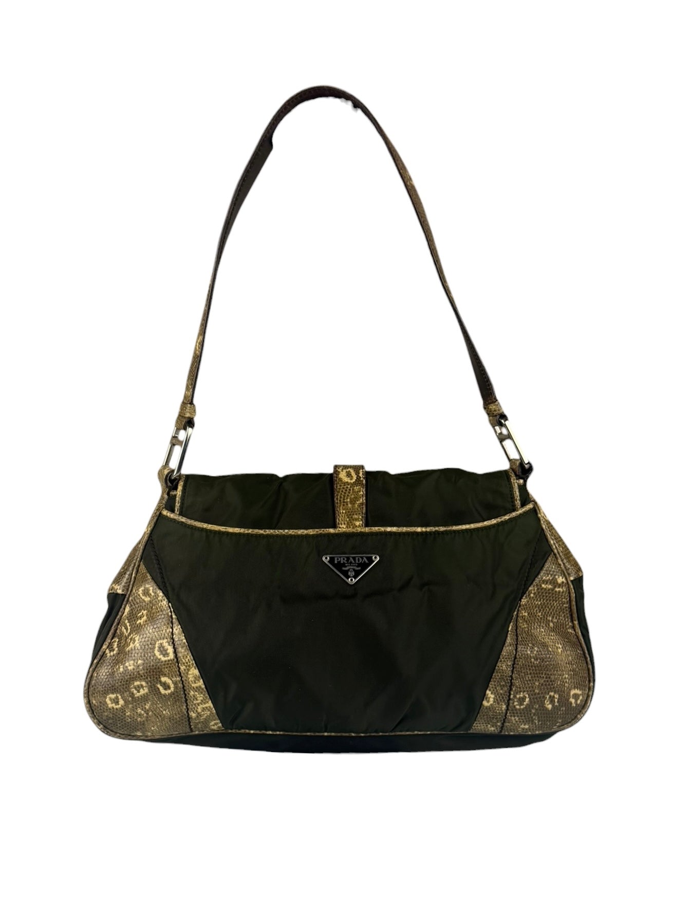 Prada Vintage Kakhi Green Nylon Shoulder Bag