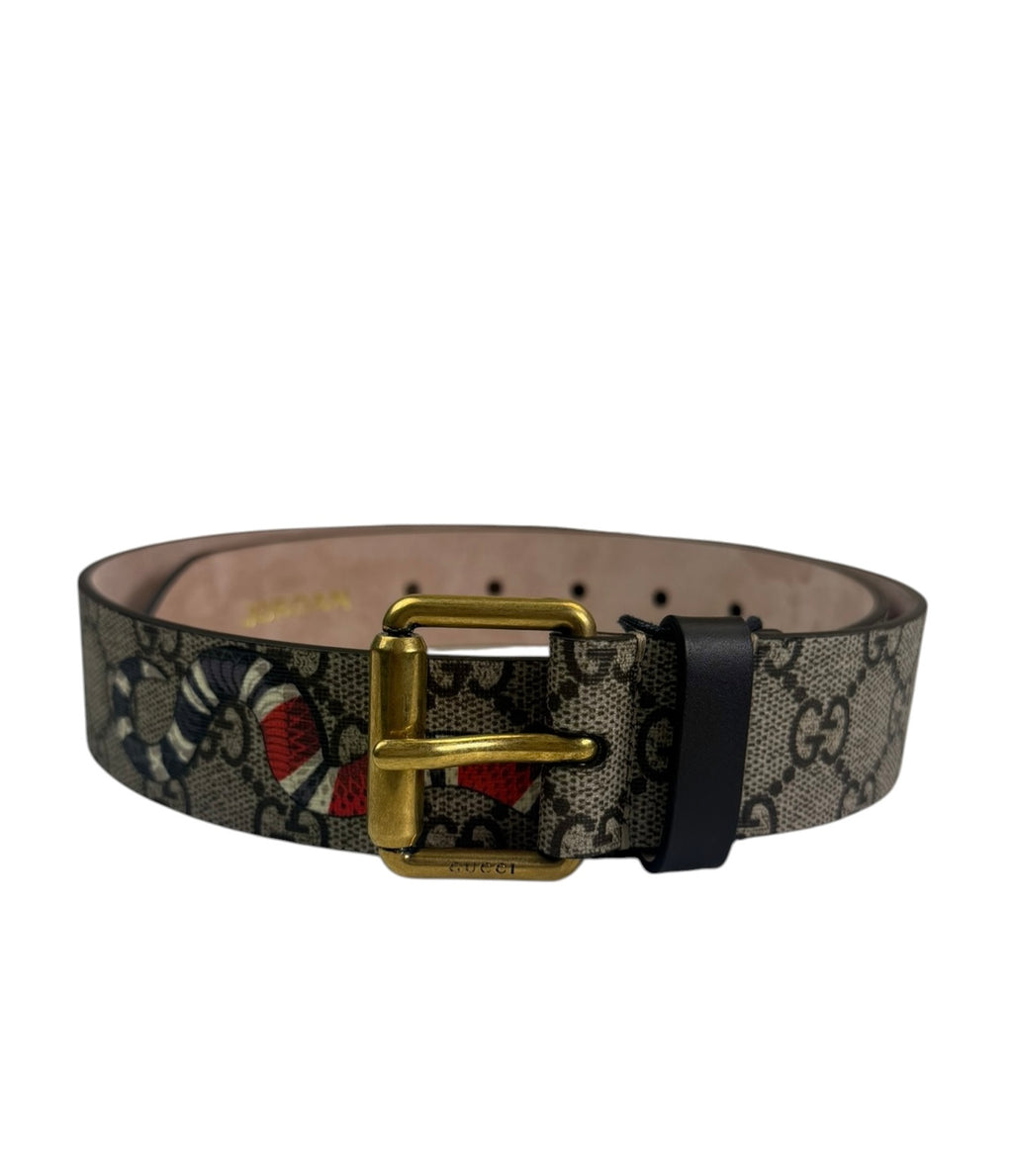 Gucci Beige GG Supreme Snake Print Leather  Belt