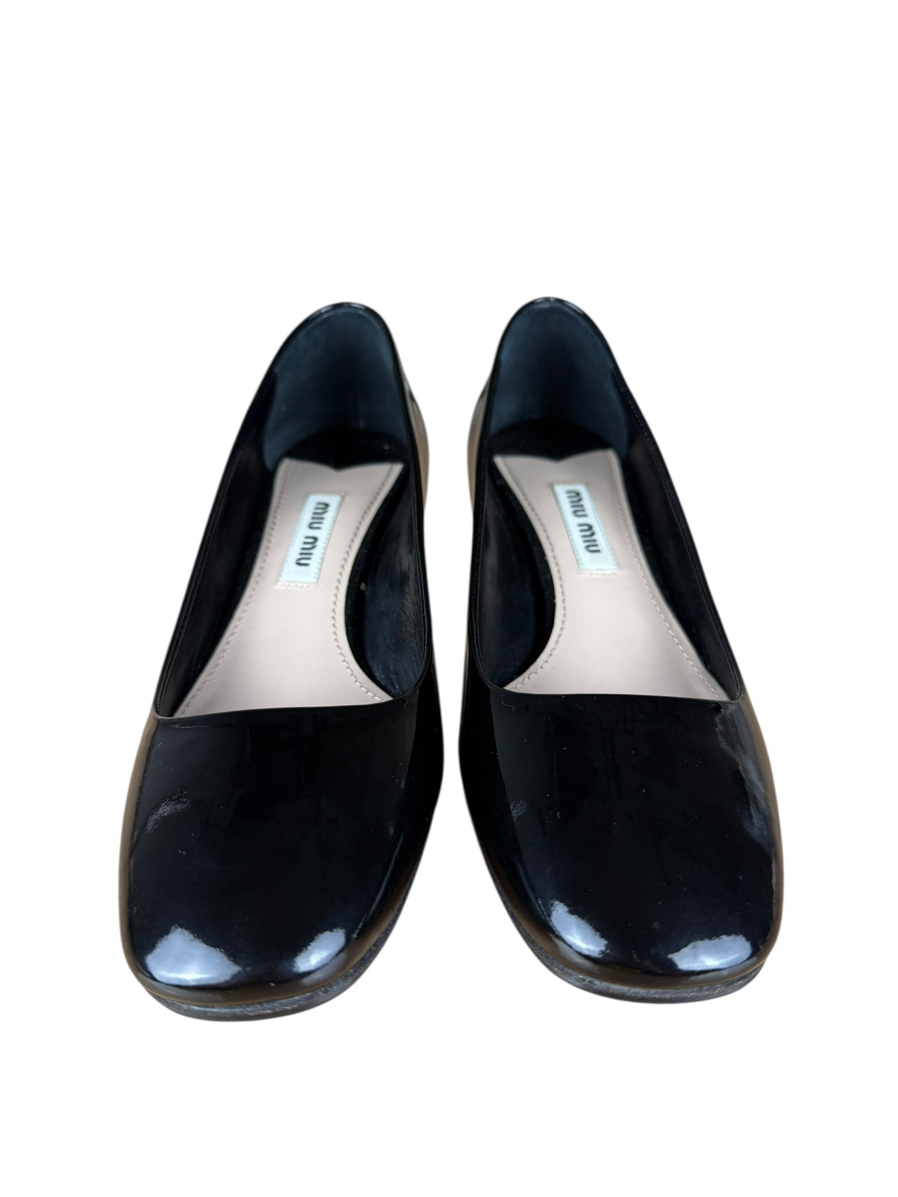 Miu Miu Black Patent Crystal Embellished Pumps