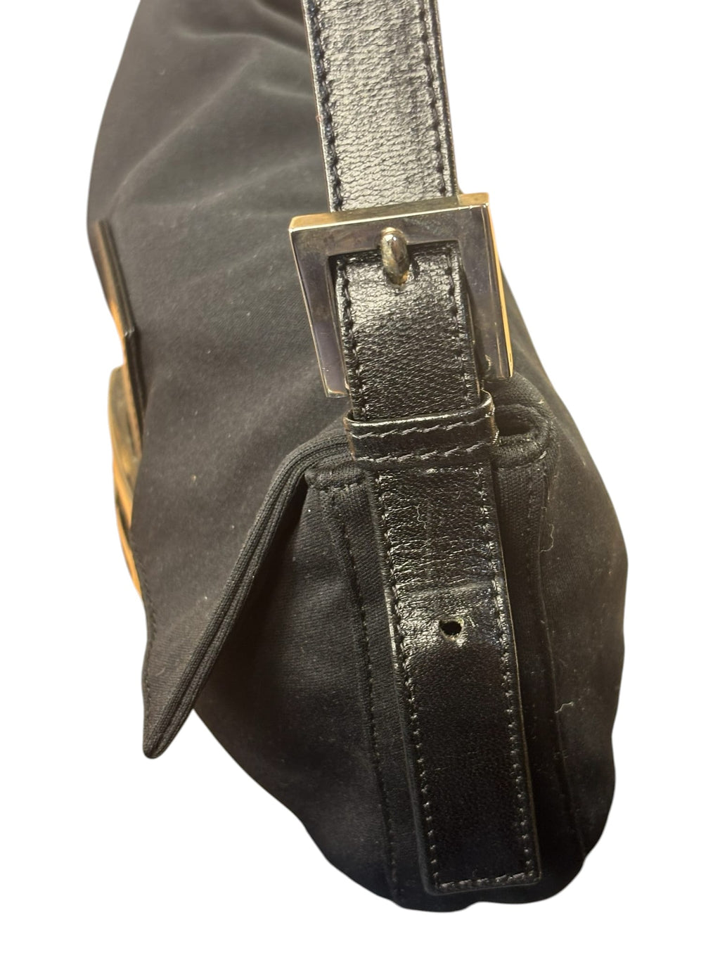 Fendi Black Leather Trim Neoprene Baguette