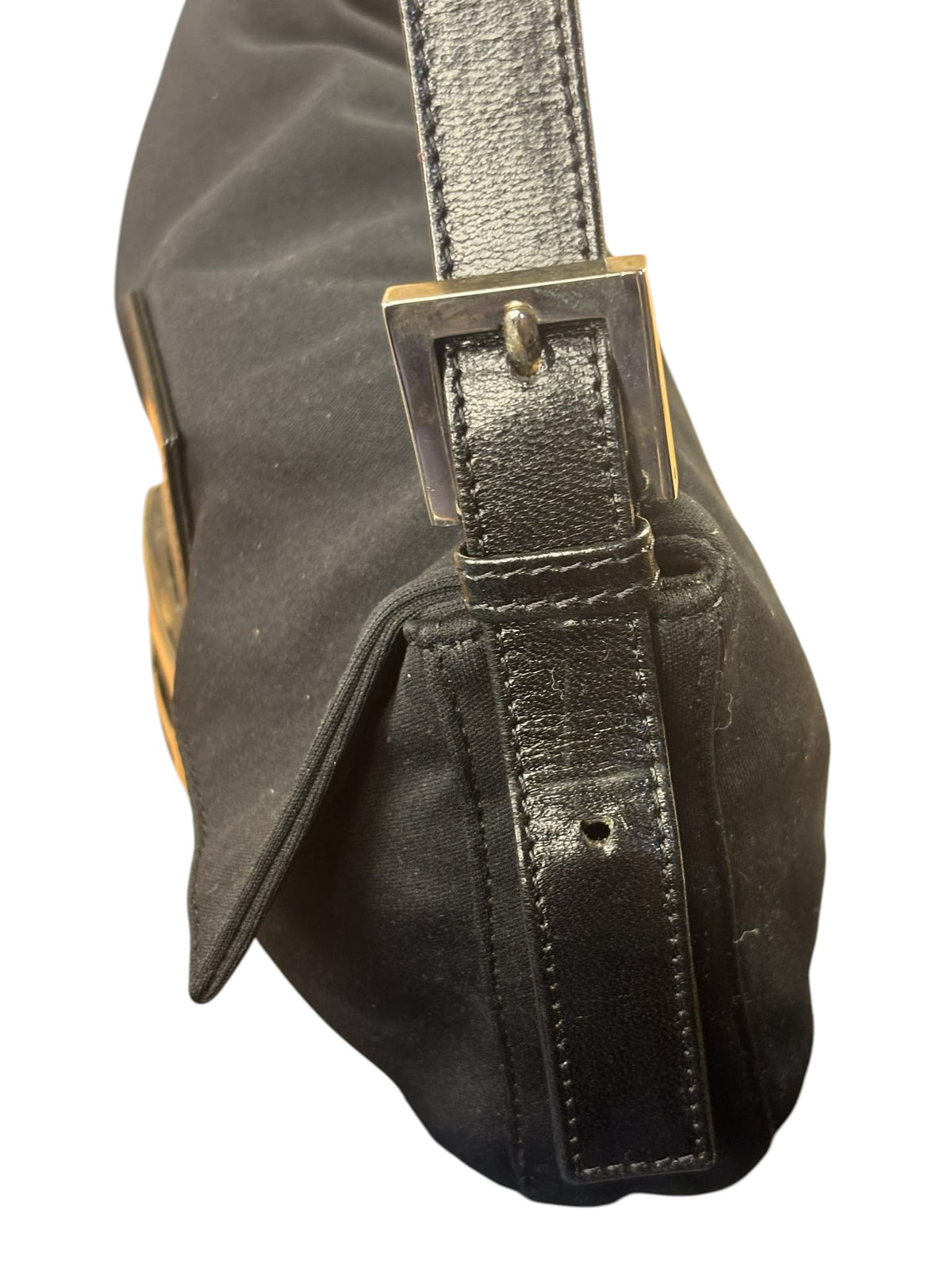 Fendi Black Leather Trim Neoprene Baguette