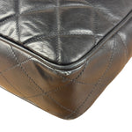 Chanel Vintage Black Leather Quilted Bottom Chain Tote Bag 1987