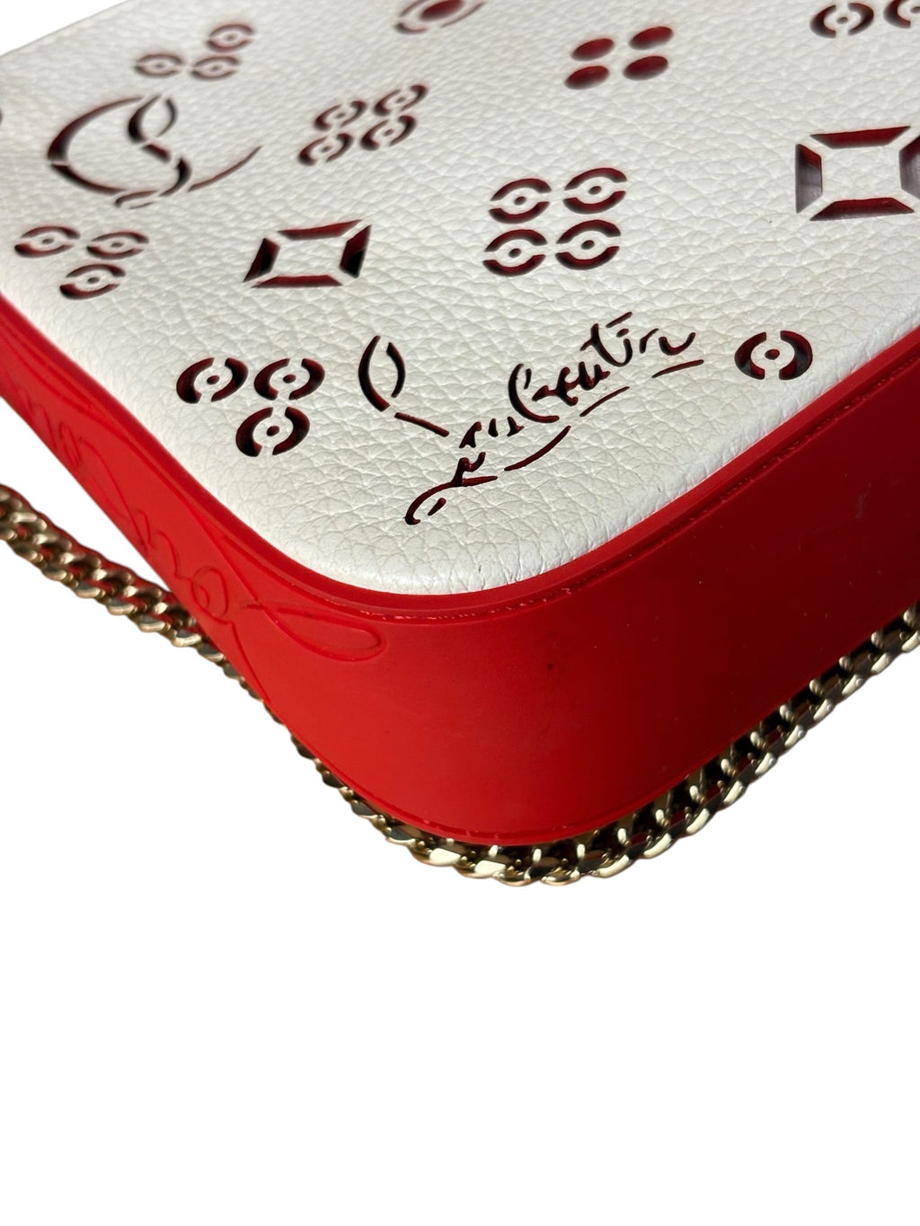 Christian Louboutin White Leather Loubinthesky Perforated Pochette
