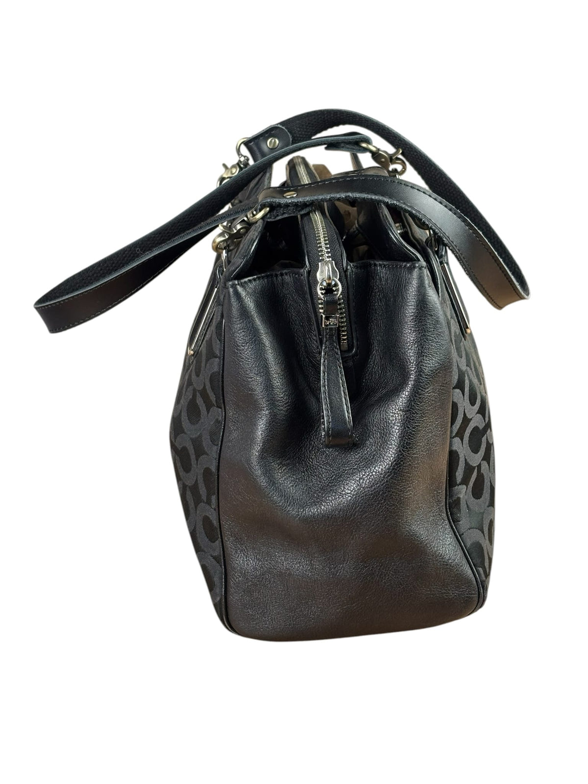 Coach Black Leather Trim Madison Op Art Sateen Phoebe Shoulder Bag