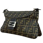 Fendi Brown Leather Trim Zucca FF Monogram Baguette