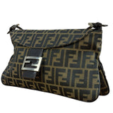 Fendi Brown Leather Trim Zucca FF Monogram Baguette