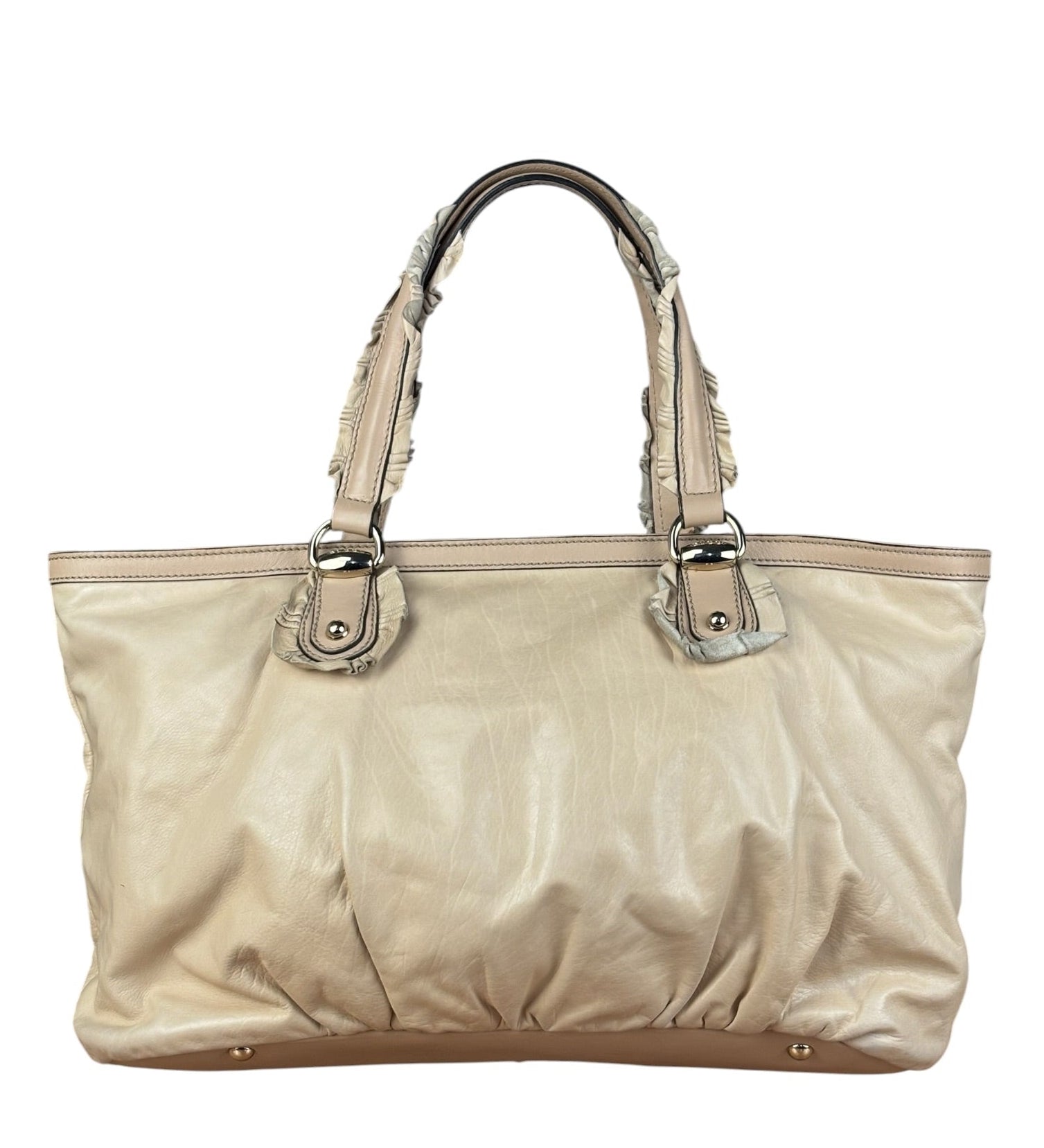 Gucci Vintage Beige Leather Ruched Handle Tote
