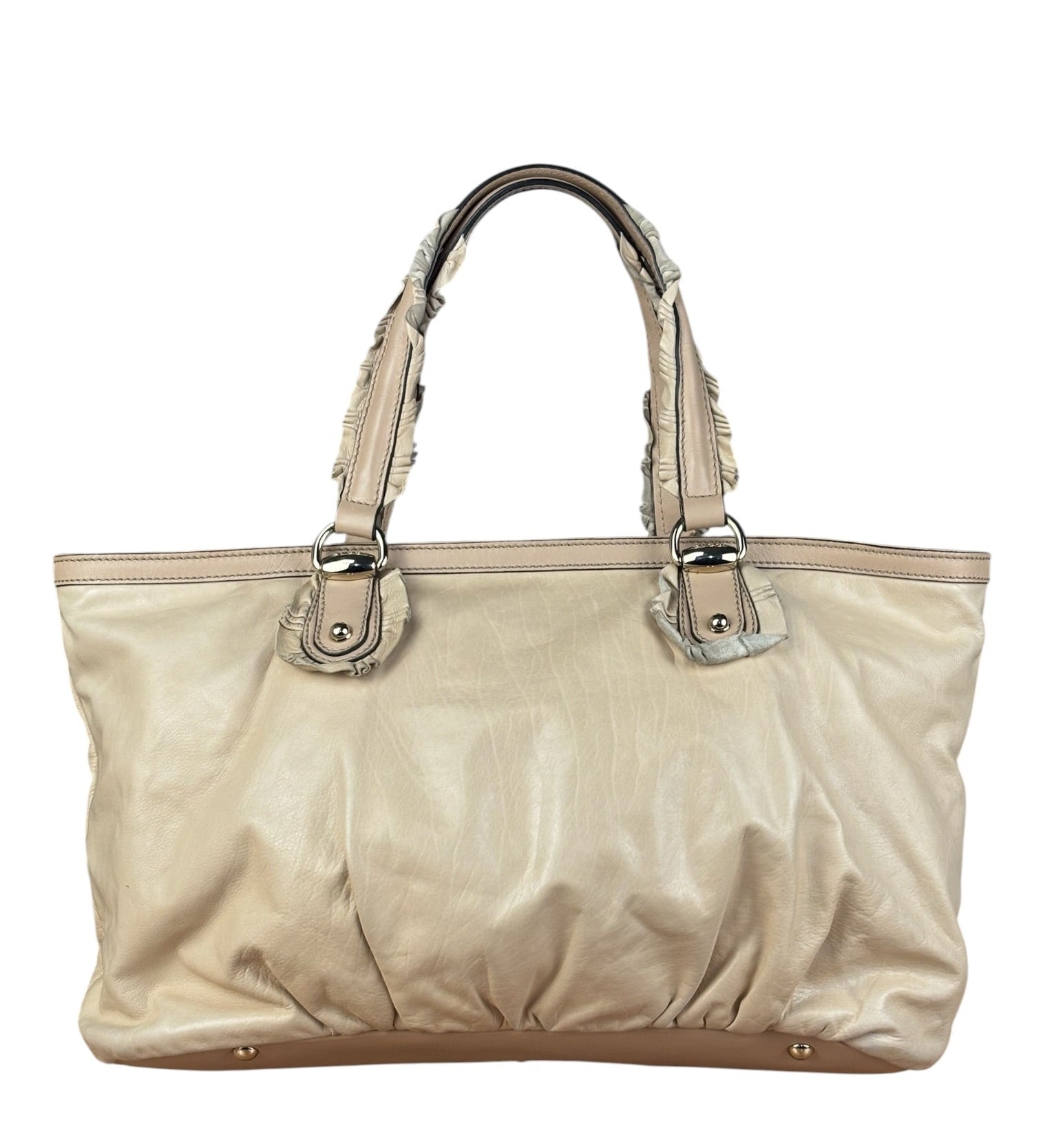 Gucci Vintage Beige Leather Ruched Handle Tote