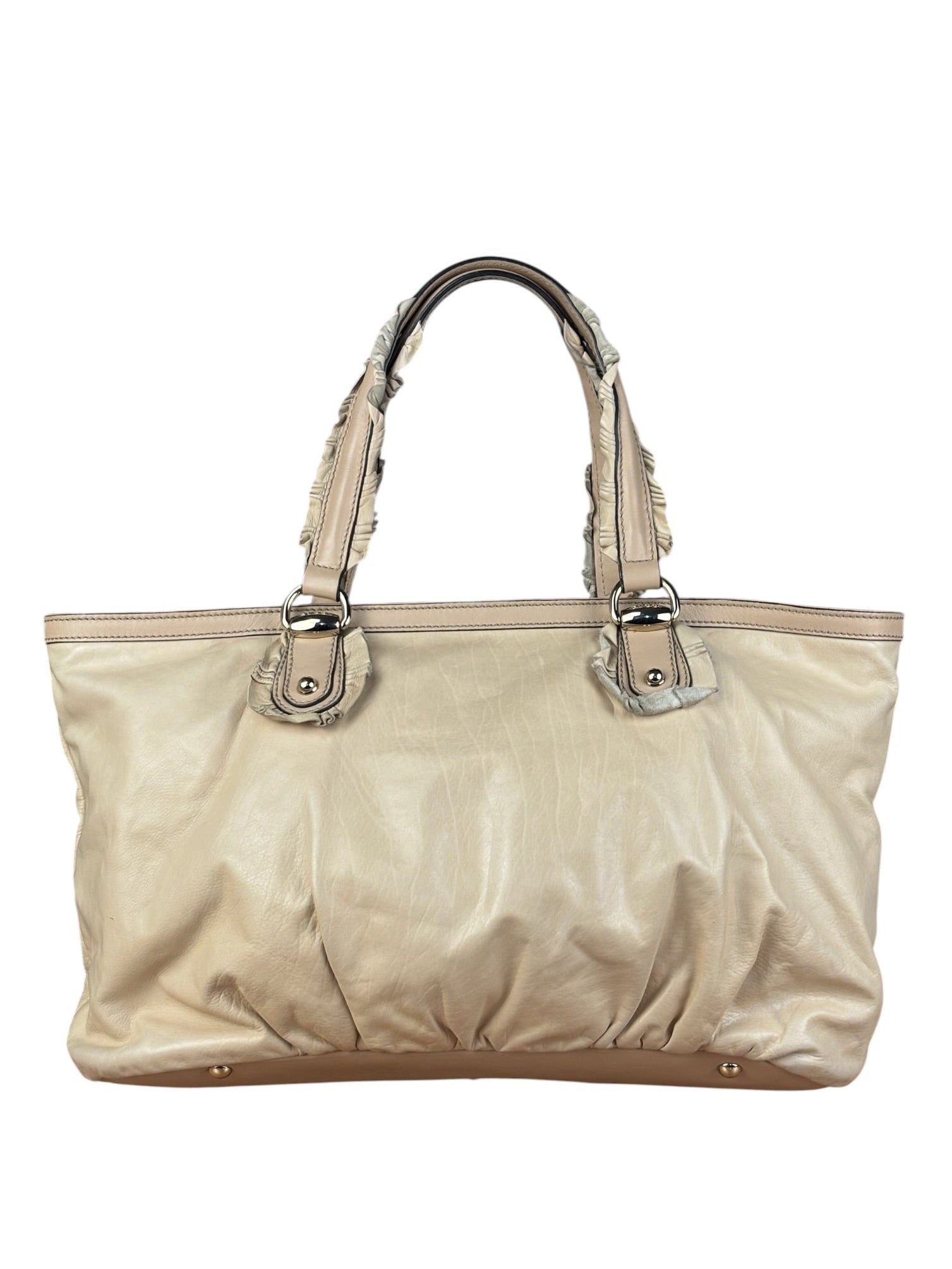 Gucci Vintage Beige Leather Ruched Handle Tote