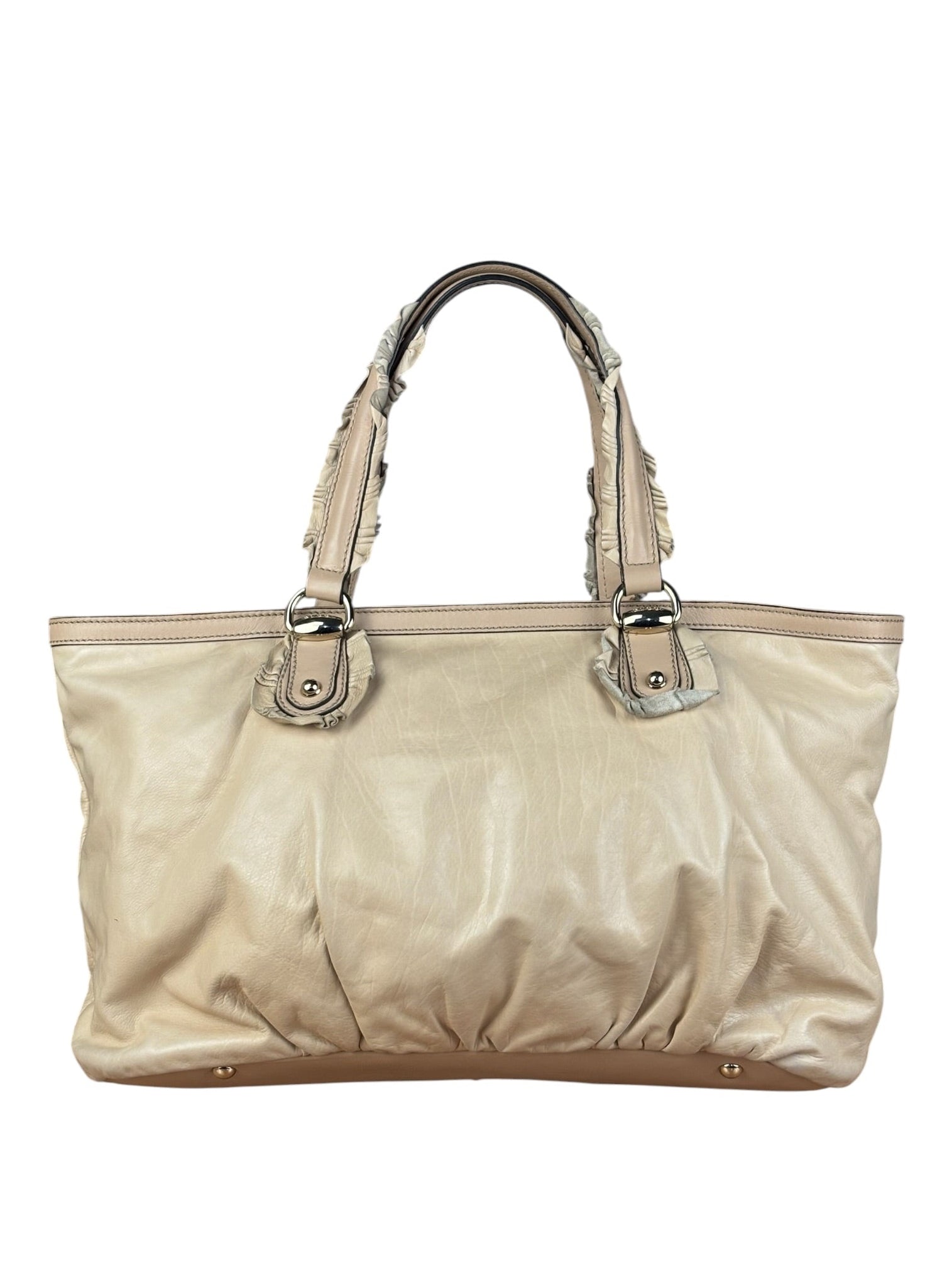 Gucci Vintage Beige Leather Ruched Handle Tote