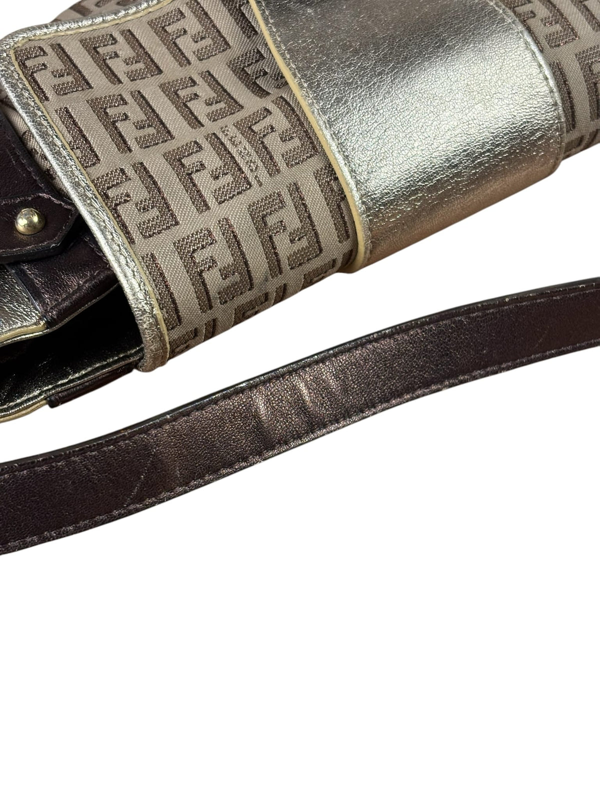 Fendi Colorblock Leather Trim Zucca Compilation Baguette
