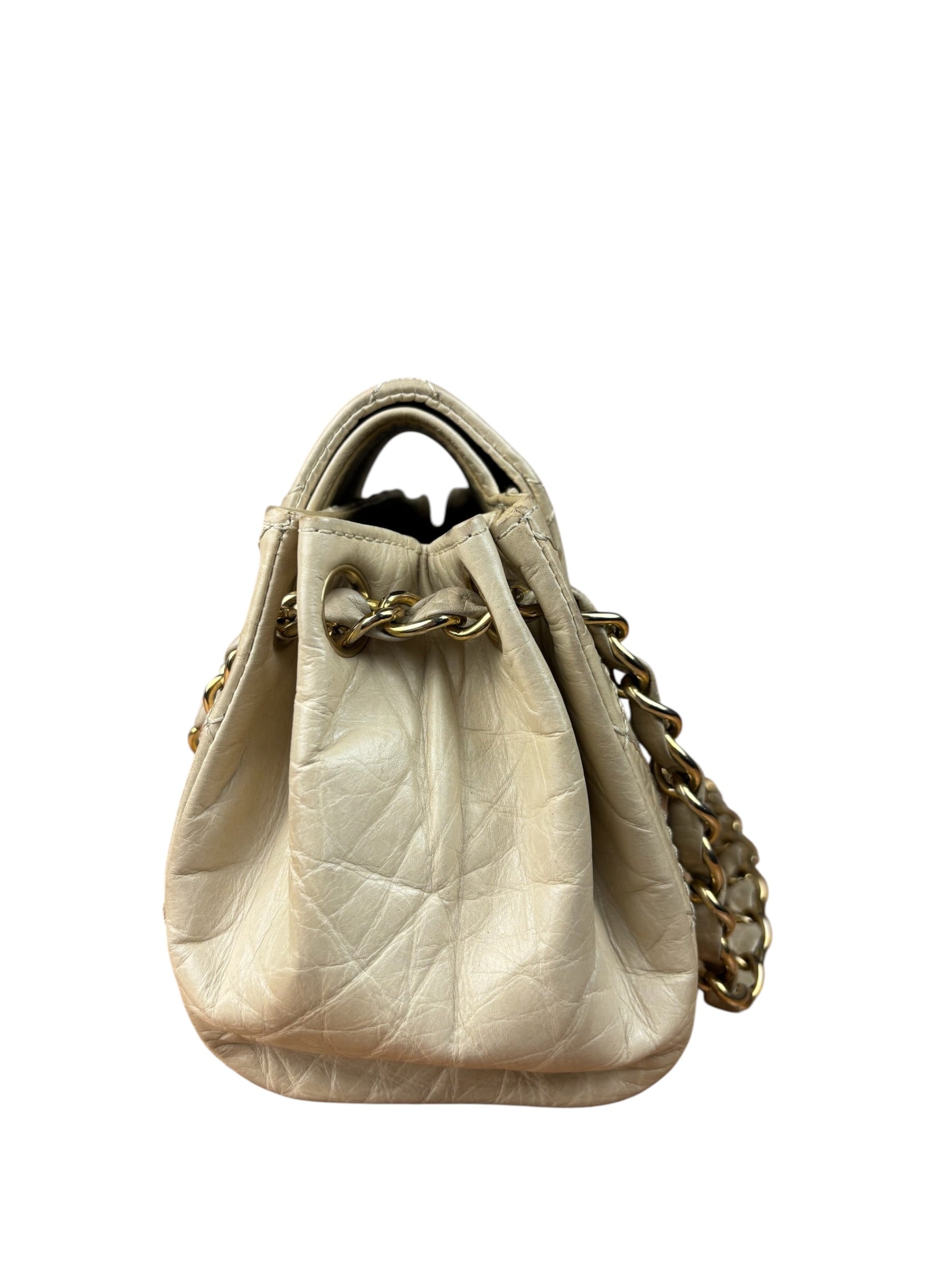 Chanel Beige Quilted Leather Accordion Double Flap Bag 2005