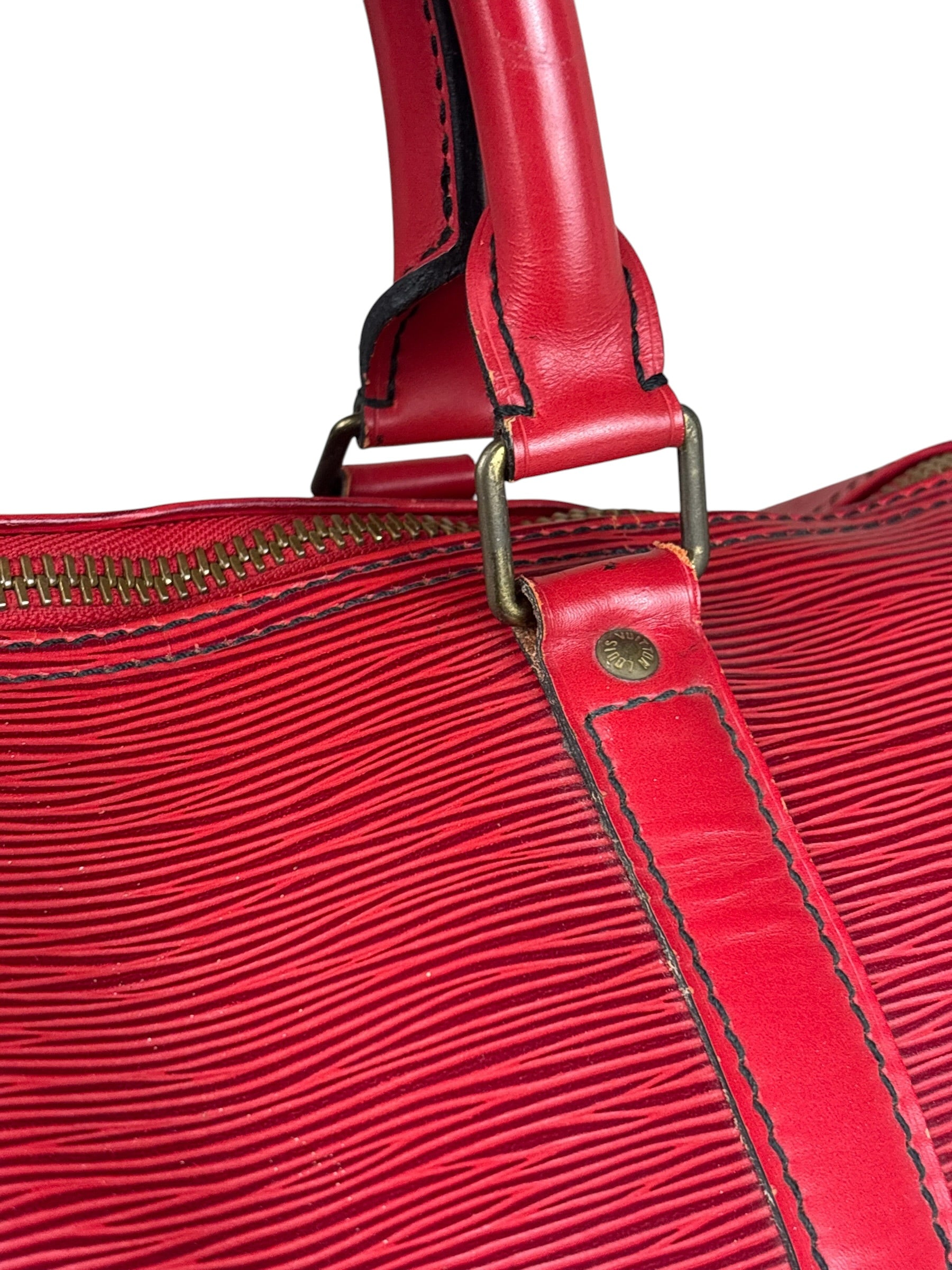 Louis Vuitton Red Epi Keepall Duffel Hand Bag