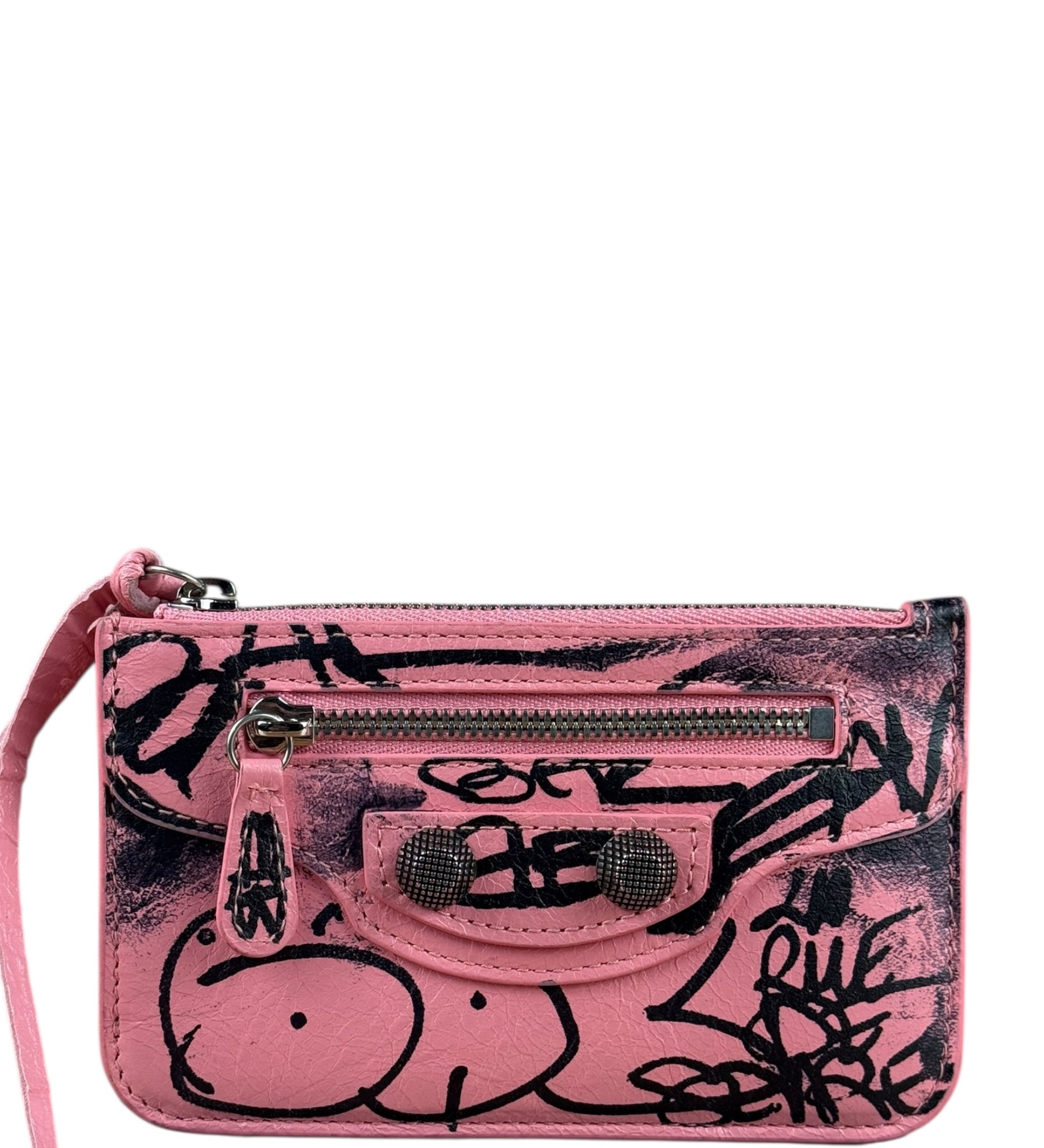 Balenciaga Pink Grafitti Le City Zip Wallet